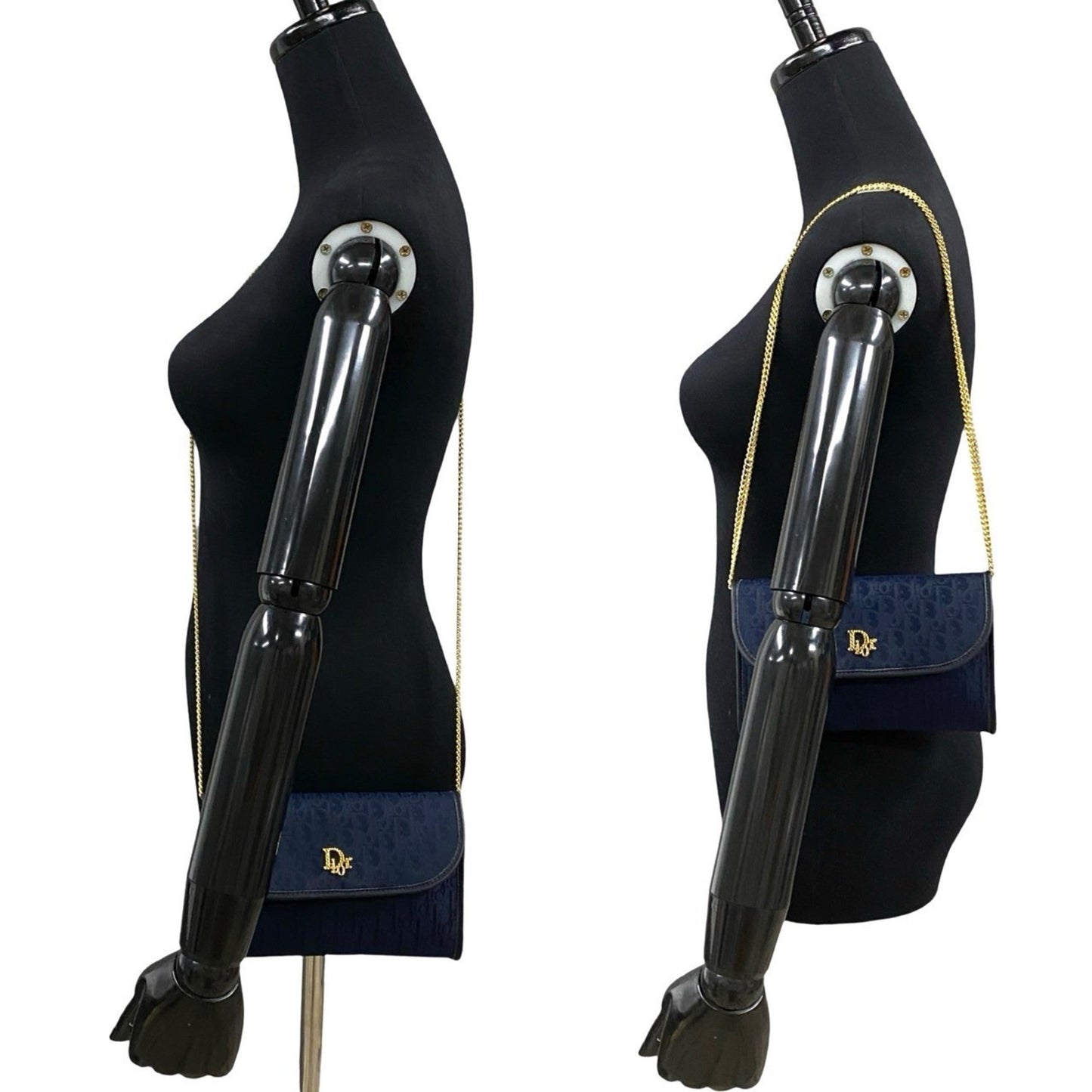 Christian Dior Navy Leather Canvas Shoulder Bag  