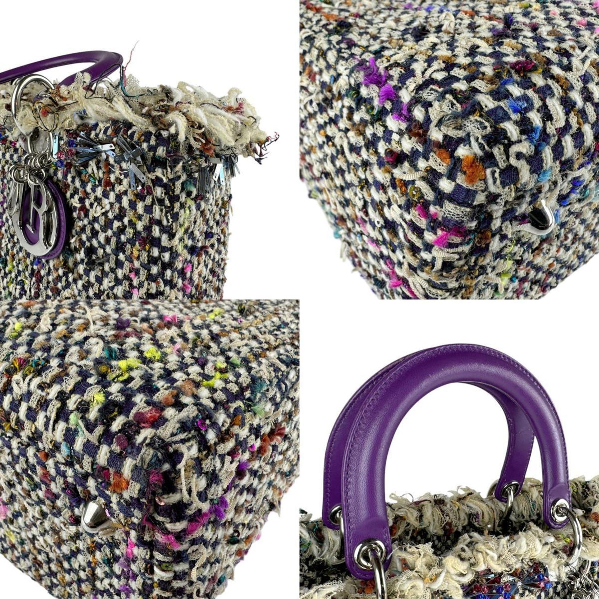 Christian Dior Multi-Color Purple Tweed Leather Handbag Shoulder Bag  