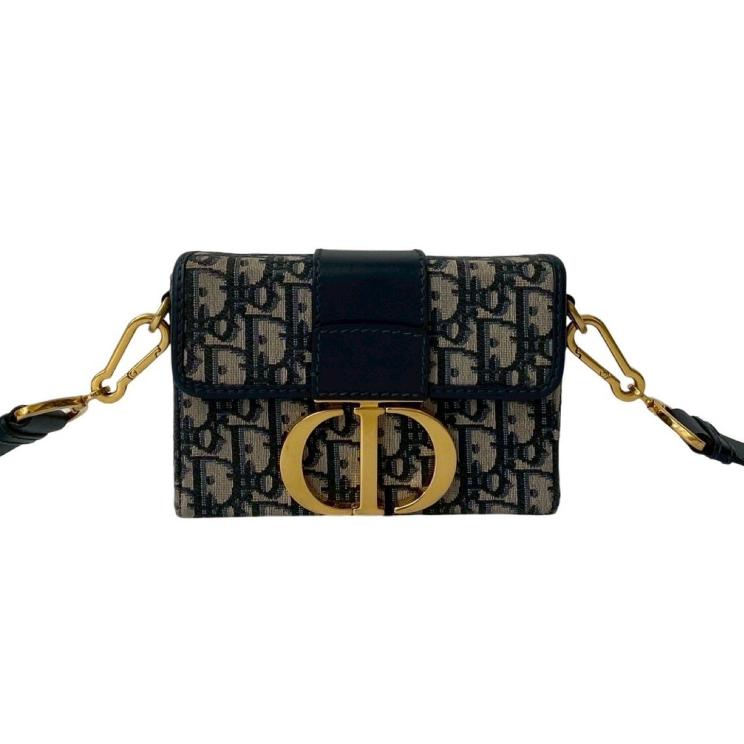 Christian Dior Navy Leather Canvas Shoulder Bag  