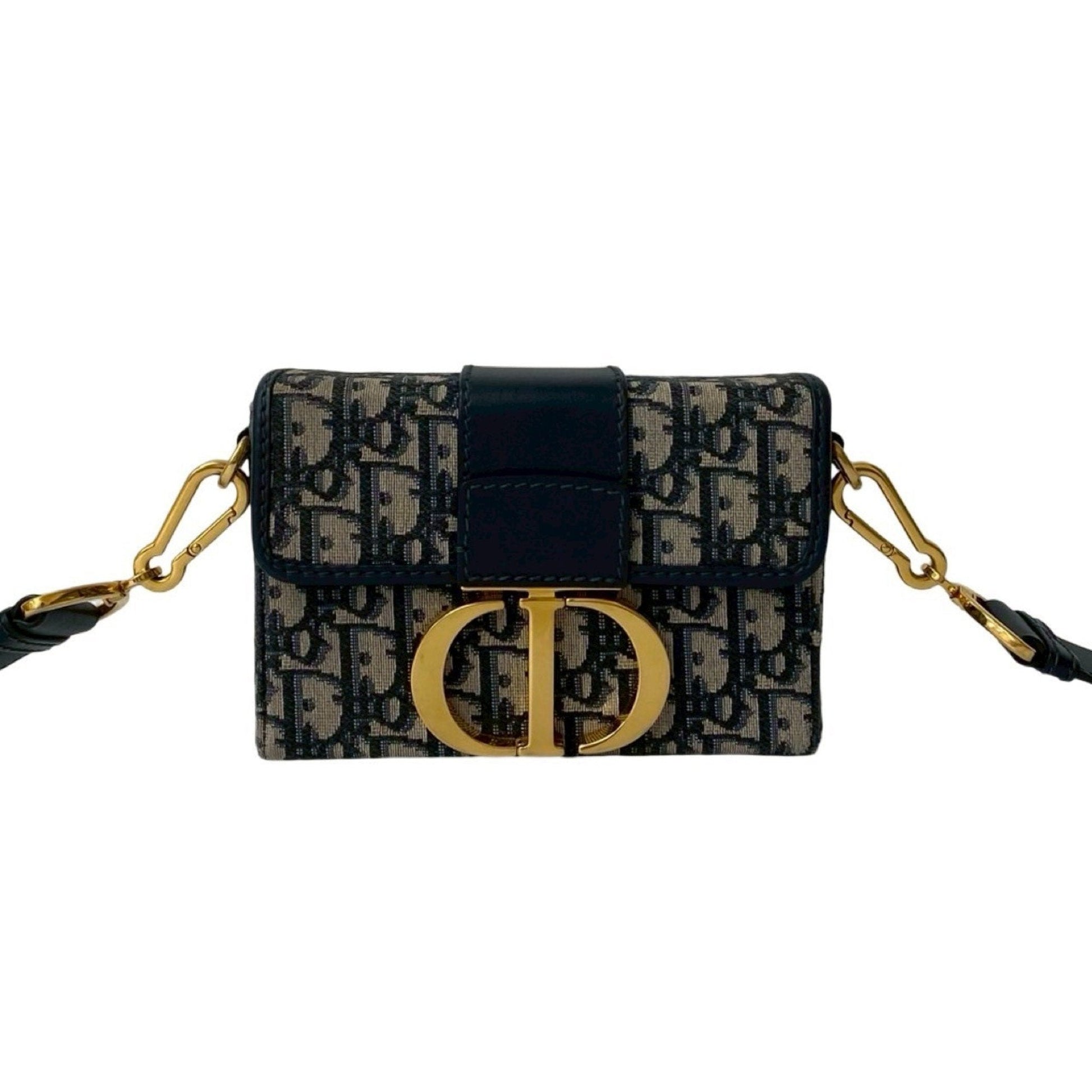 Christian Dior Navy Leather Canvas Shoulder Bag  