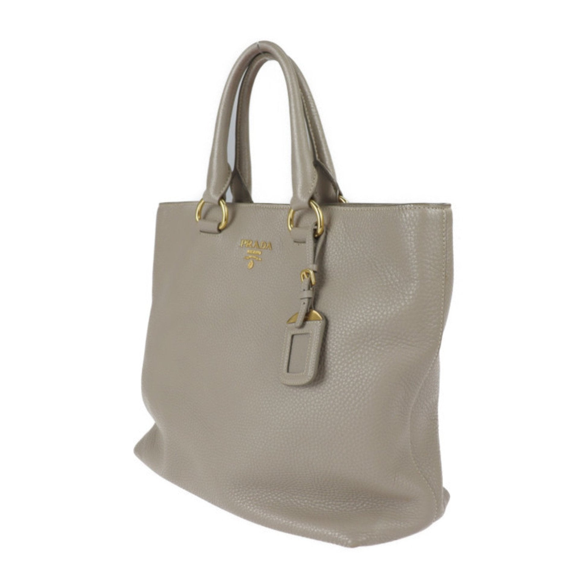 Prada Tote Bag Leather POMICE Graige Series Etoupe Gold Hardware 2WAY Shoulder HandBag