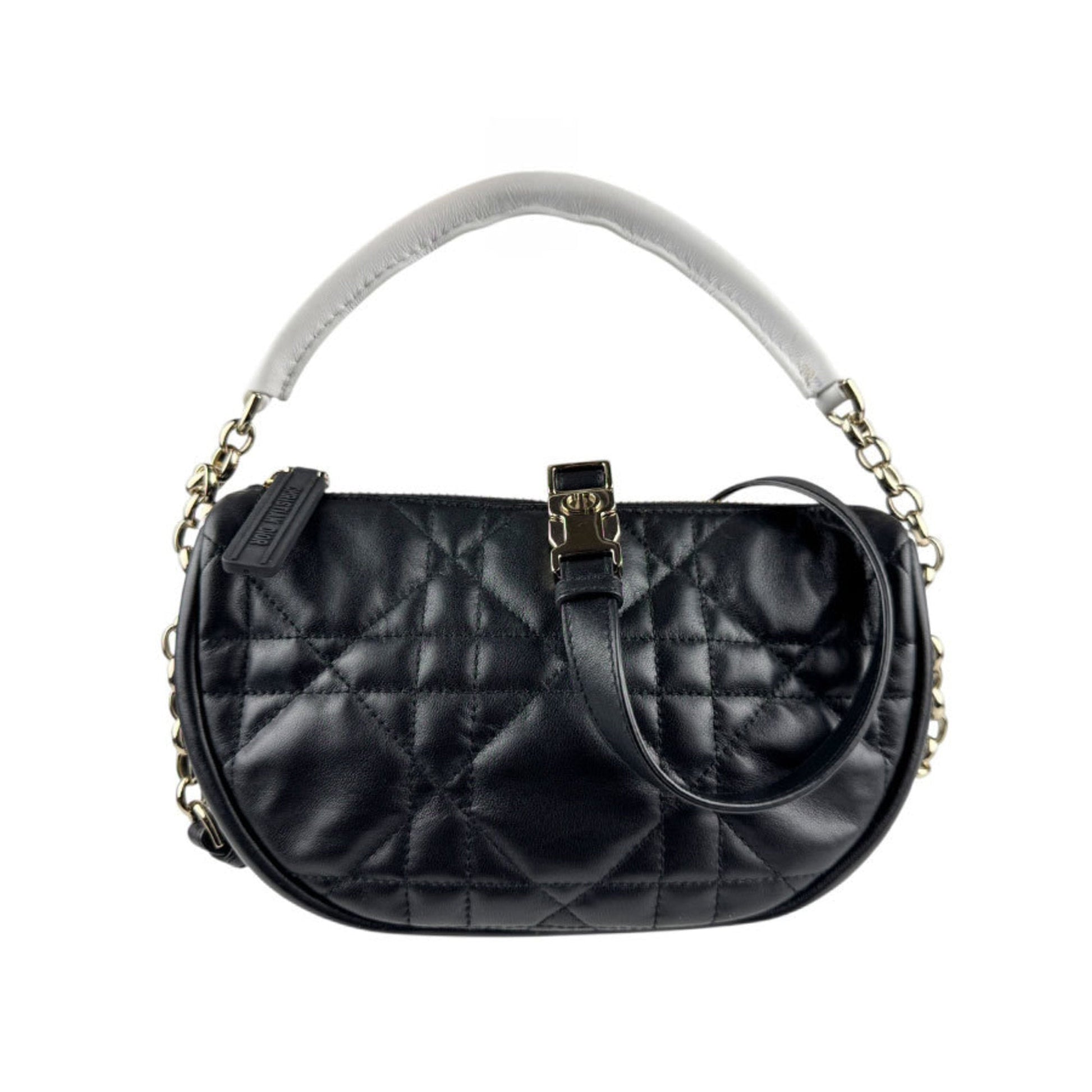 Christian Dior Black White Leather Handbag Shoulder Bag  