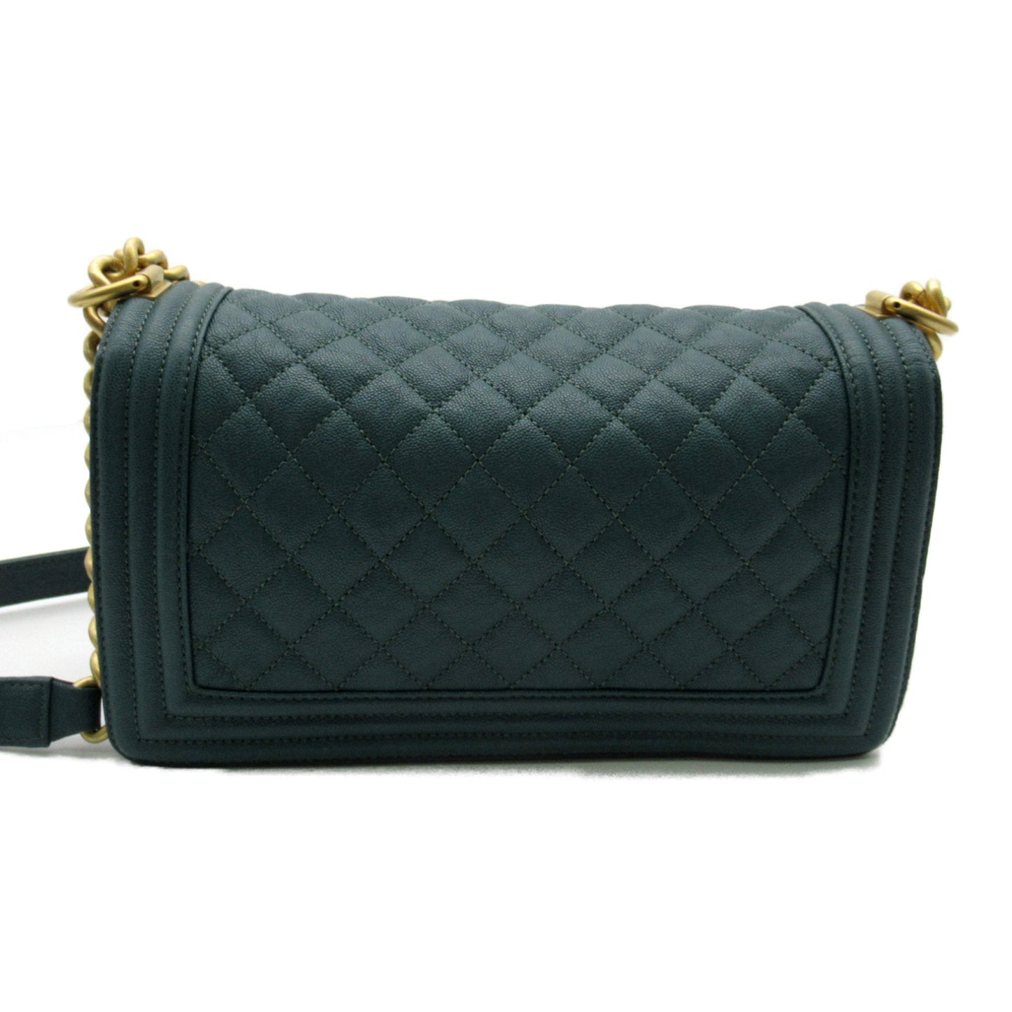 CHANEL Boy Chanel ChainShoulder Bag Green Caviar Skin Grained Calf