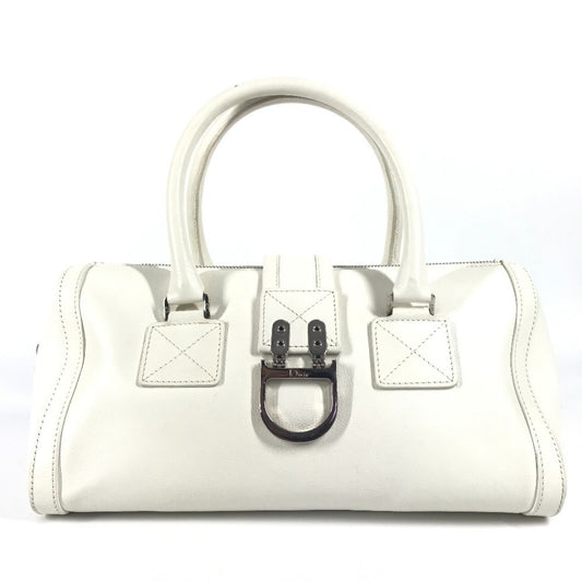 Christian Dior White Leather Boston Bag Handbag  