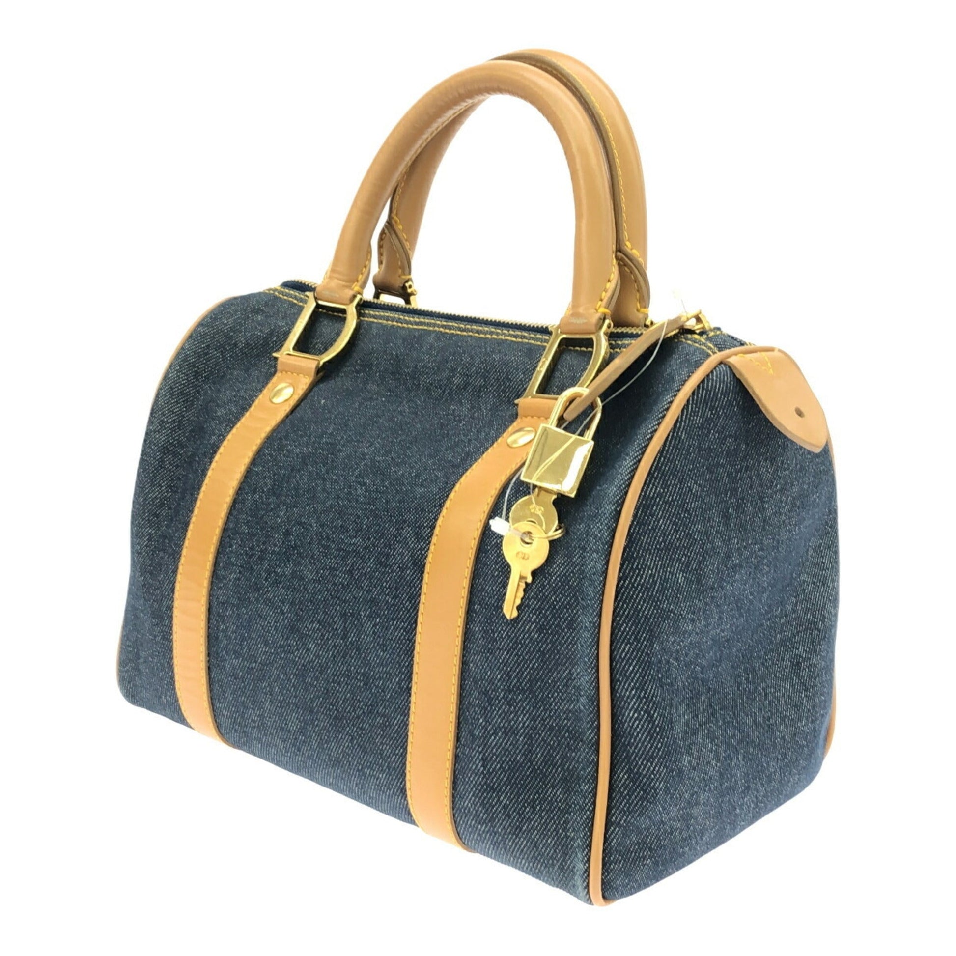 Christian Dior Blue Cotton Leather Boston Bag  