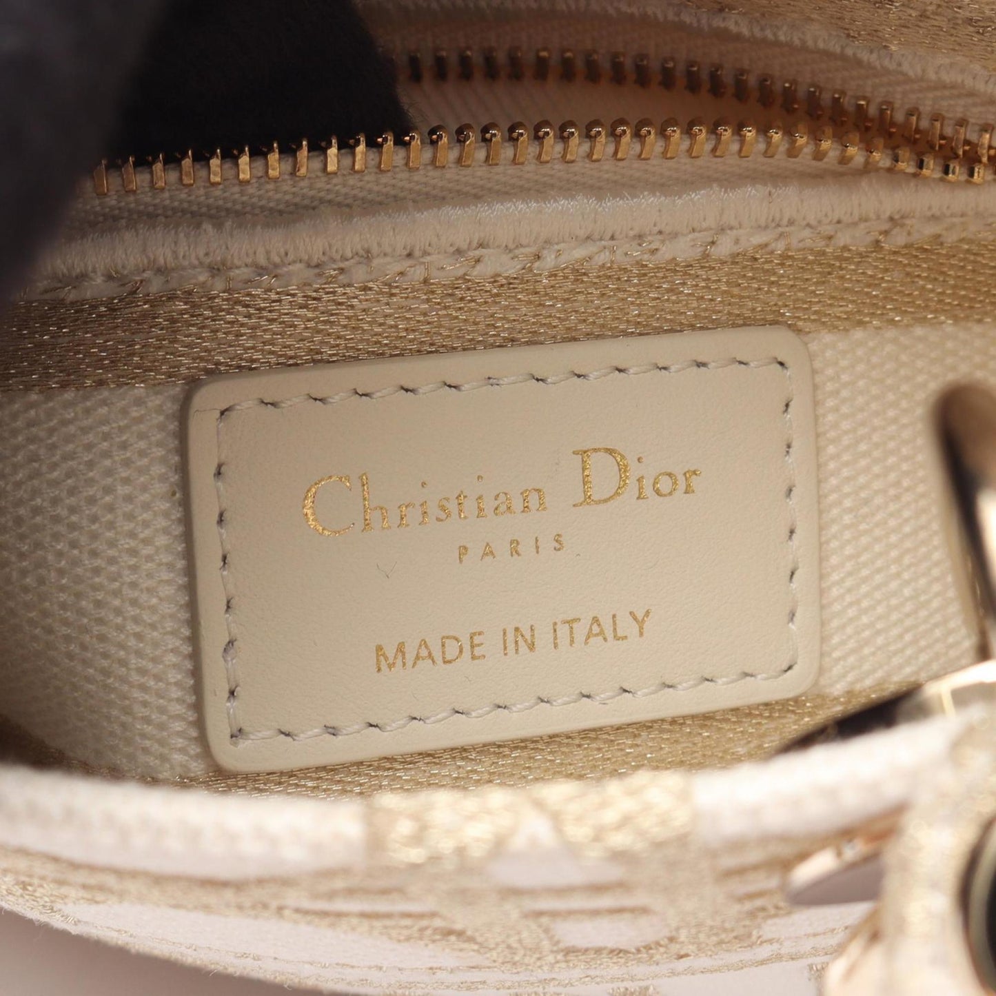 Christian Dior Gold White Canvas Handbag  
