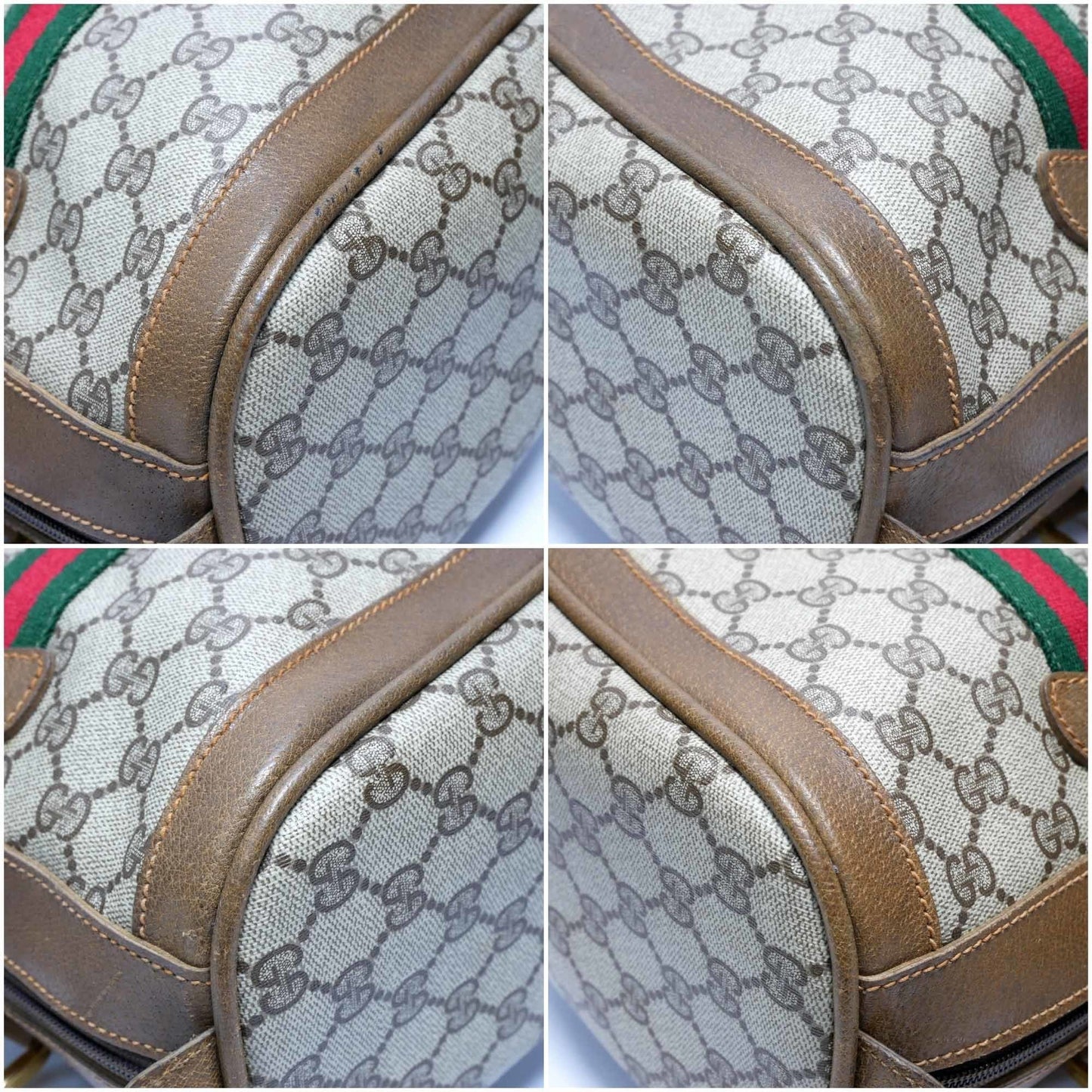 GUCCI Old Gucci  Mini Boston Bag Handbag Barrel Unisex 1970's 70'S Sherry Line GG Pattern/Leather Gold Hardware Brown/Beige