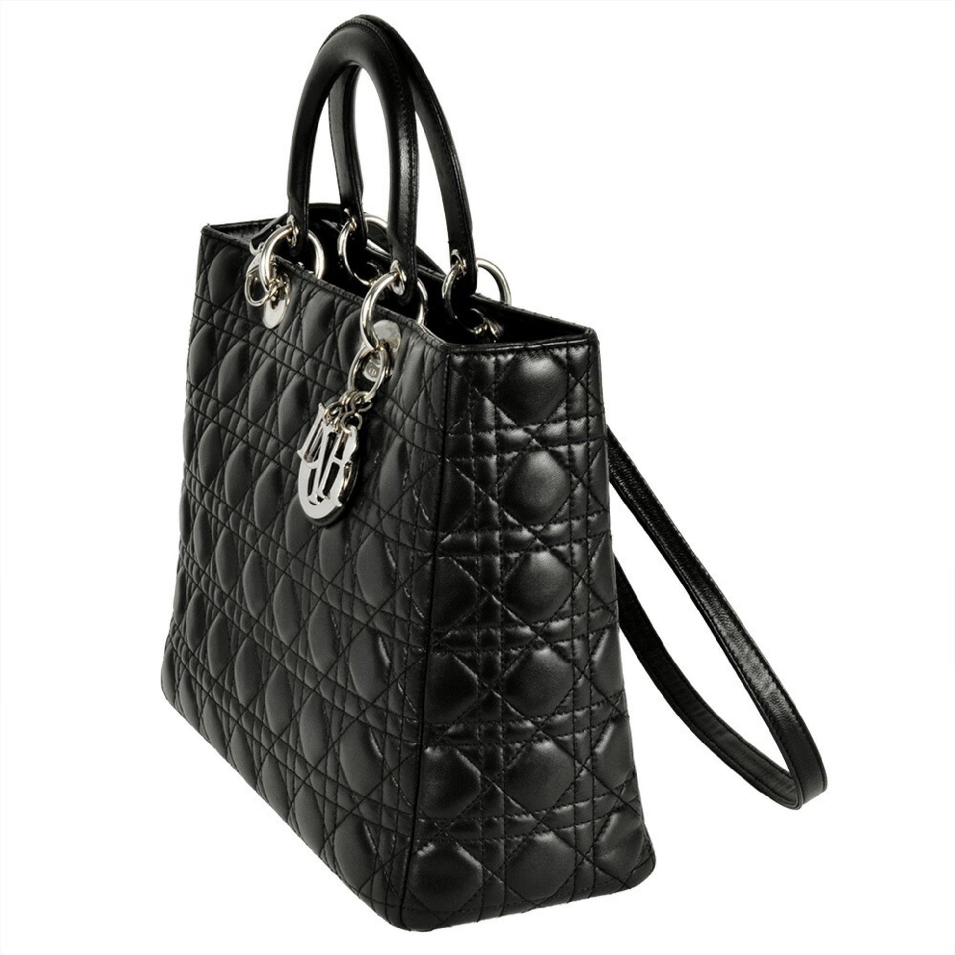Christian Dior Lady Dior Black Leather Handbag  
