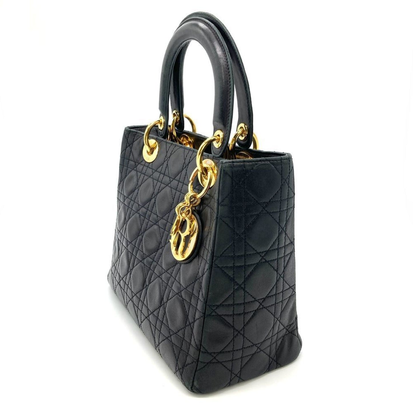 Christian Dior Lady Dior Black Leather Handbag  