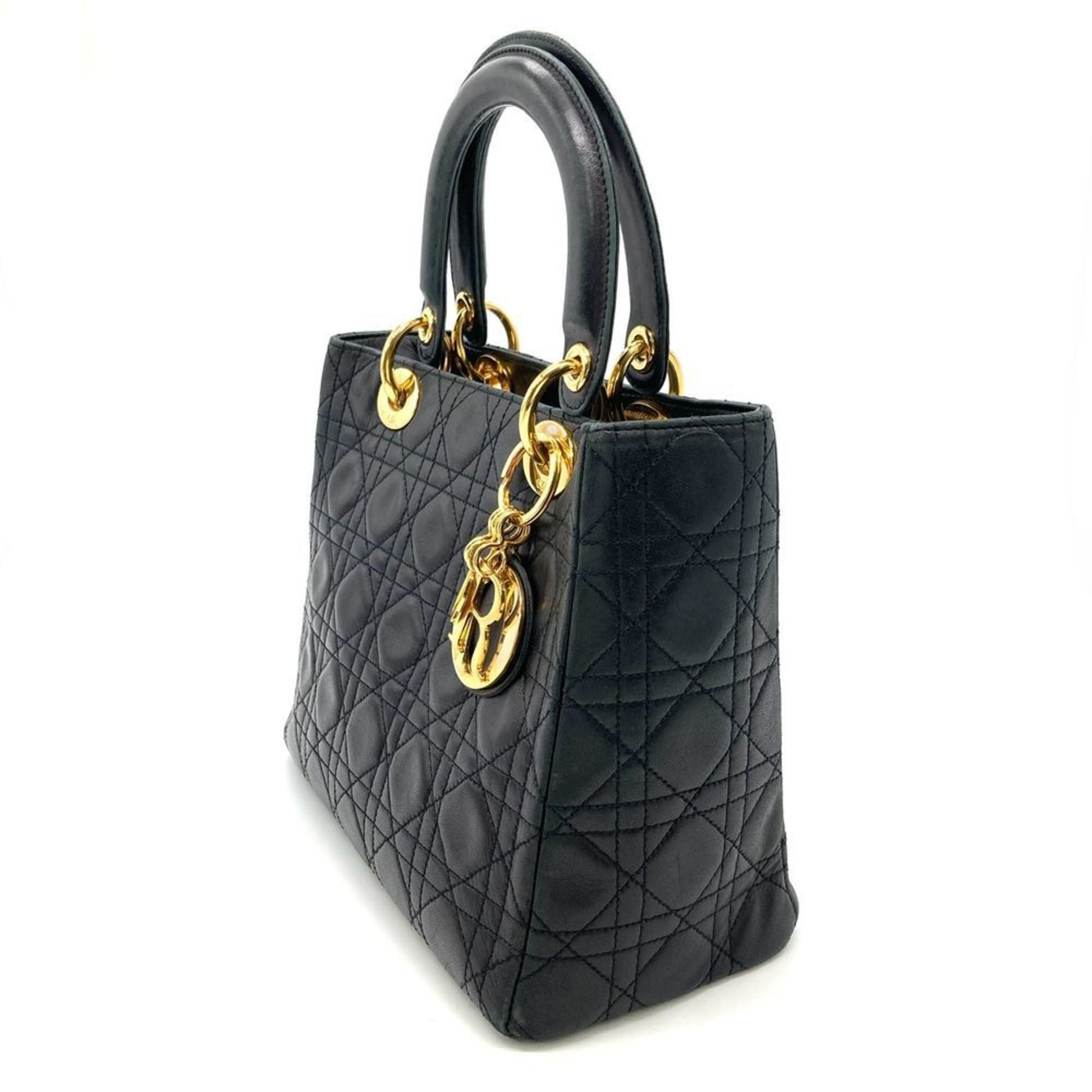 Christian Dior Lady Dior Black Leather Handbag  