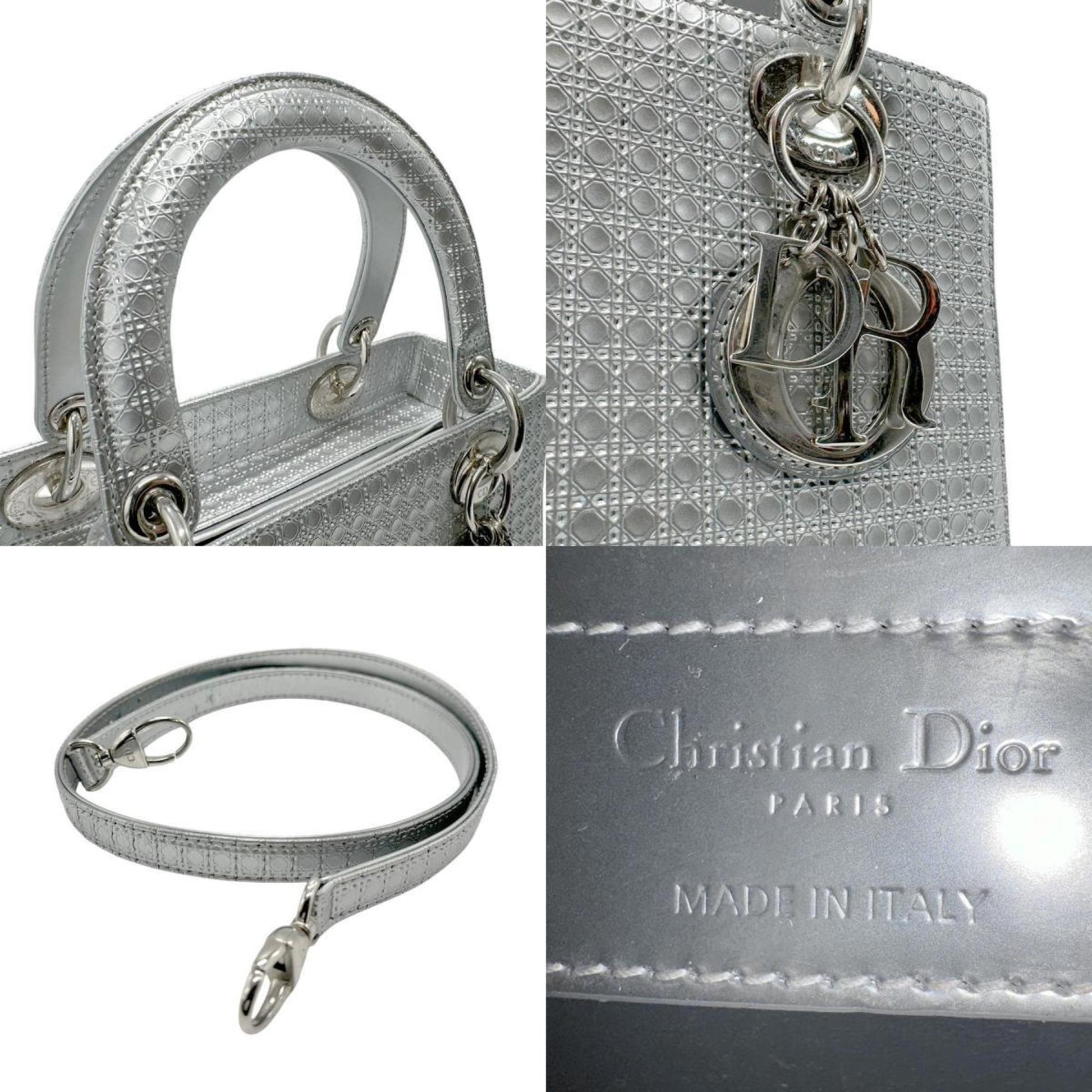 Christian Dior Silver Leather Handbag Shoulder Bag  