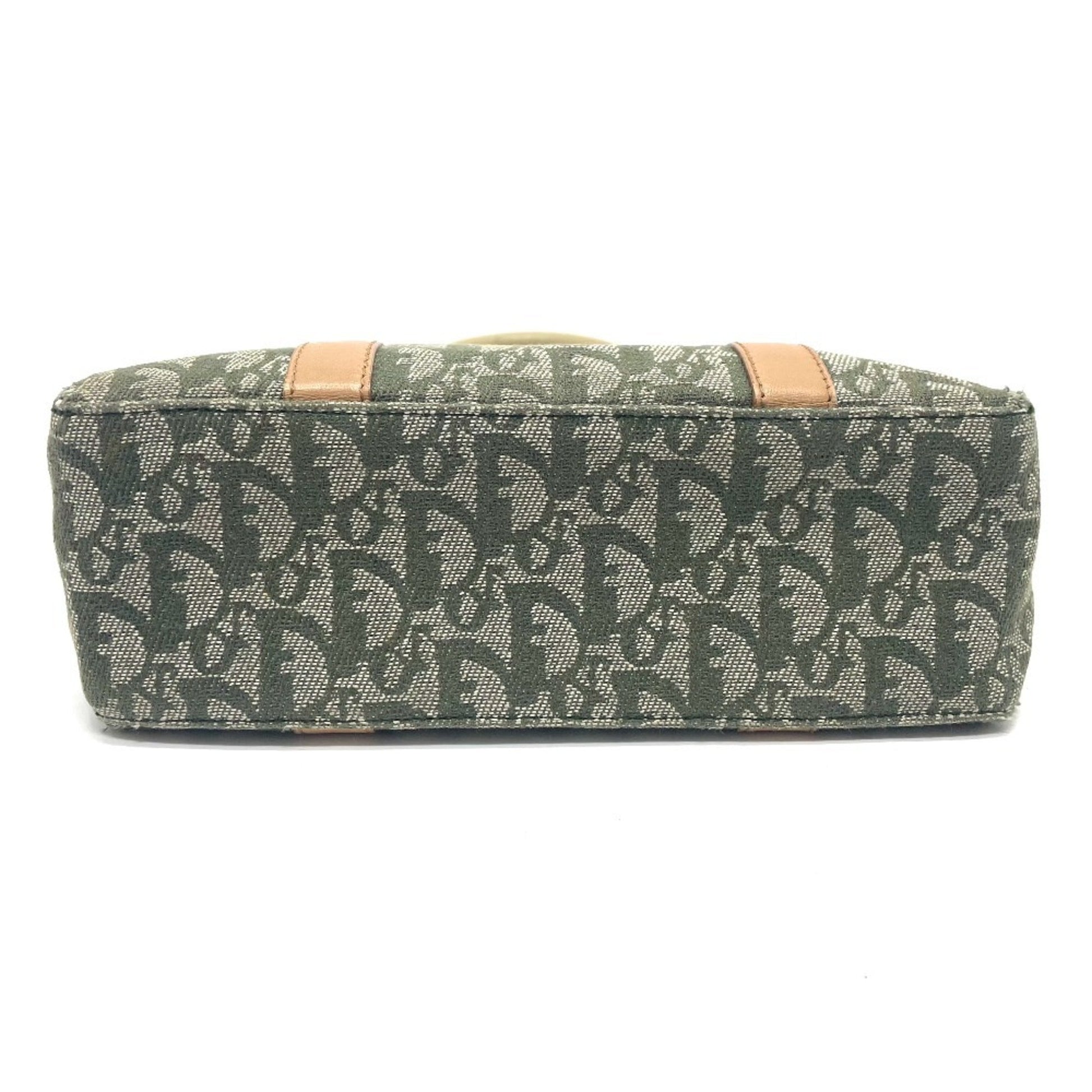 Christian Dior Green Canvas Leather Handbag Tote Bag  