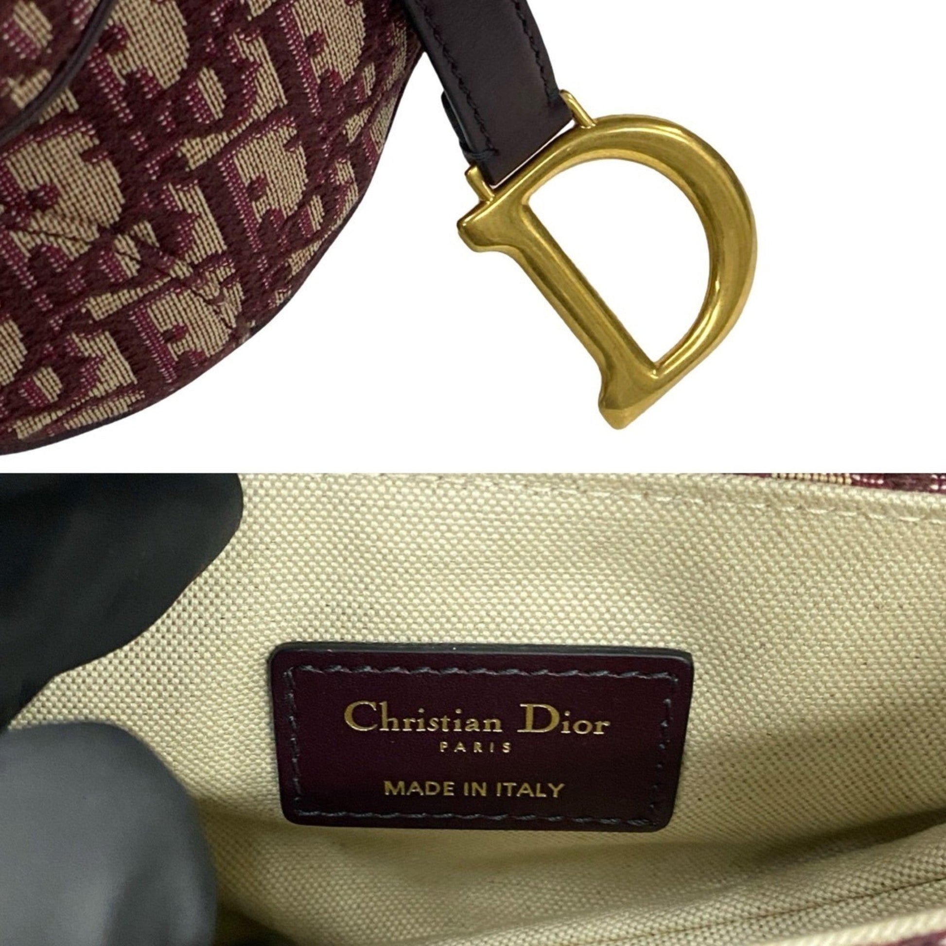 Christian Dior Red Color Leather Canvas Handbag Saddle Bag  