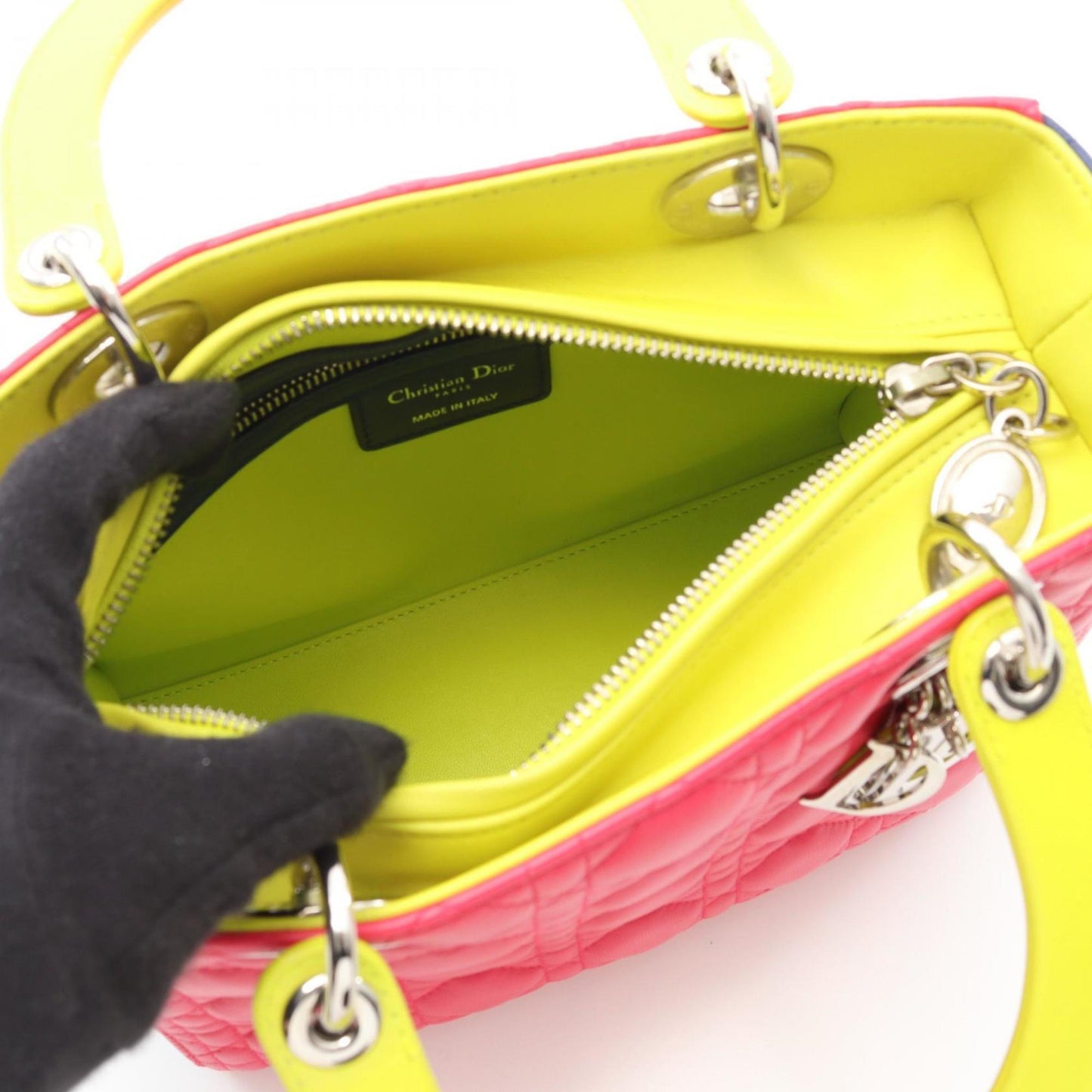 Christian Dior Blue Pink Yellow Leather Handbag  