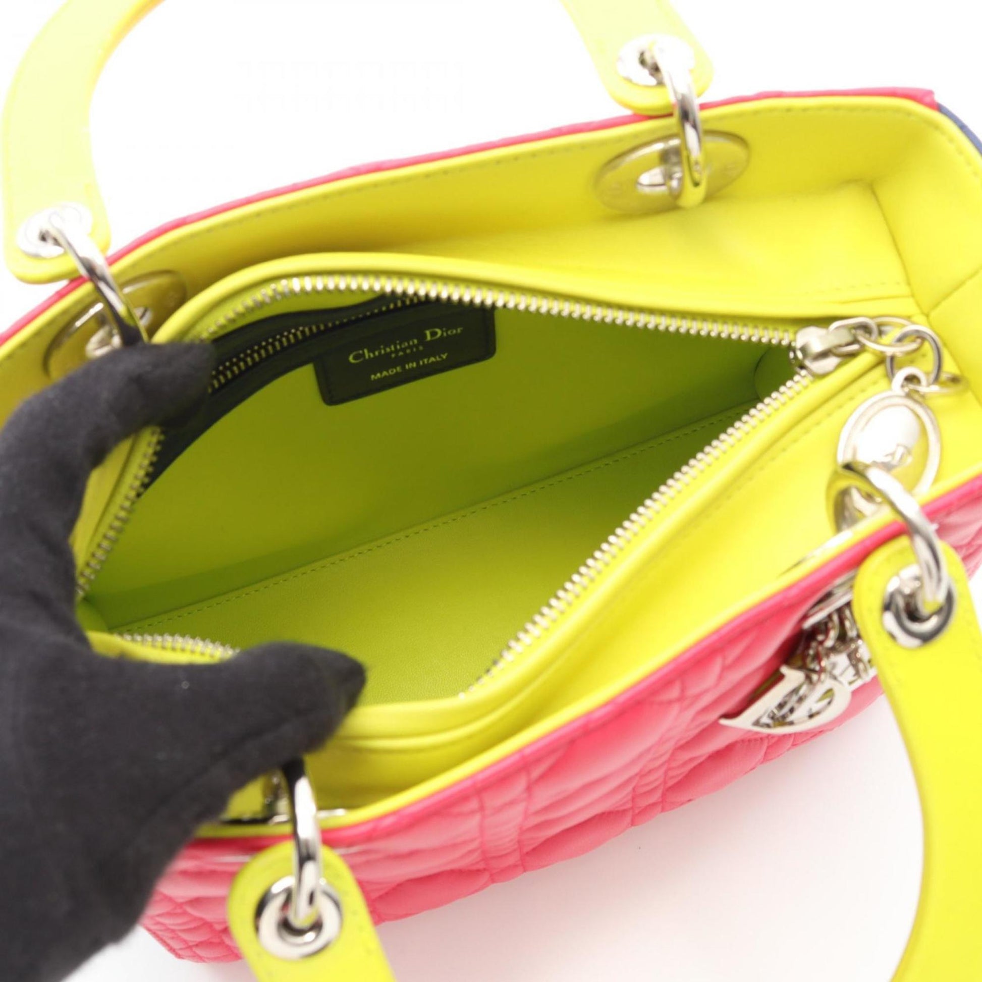 Christian Dior Blue Pink Yellow Leather Handbag  