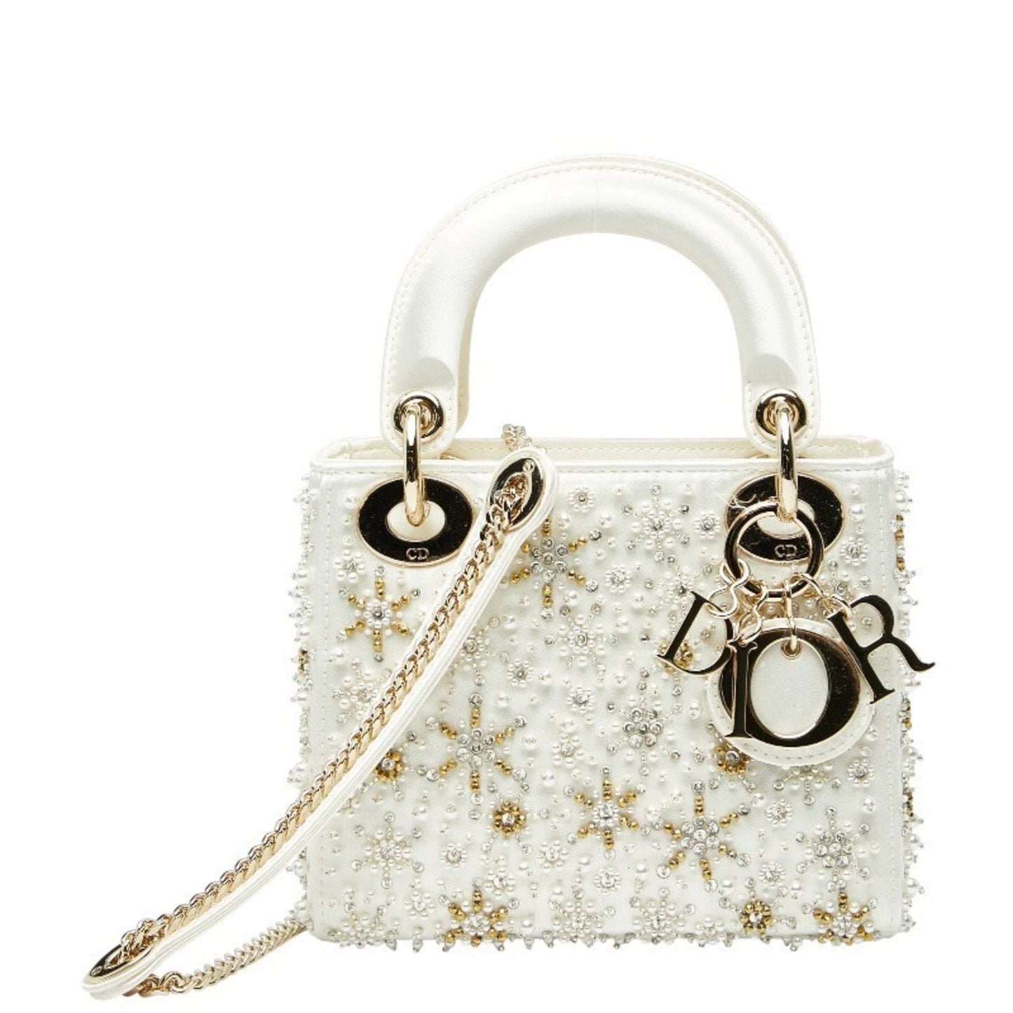 Christian Dior Lady Dior White Silk Handbag Shoulder Bag  