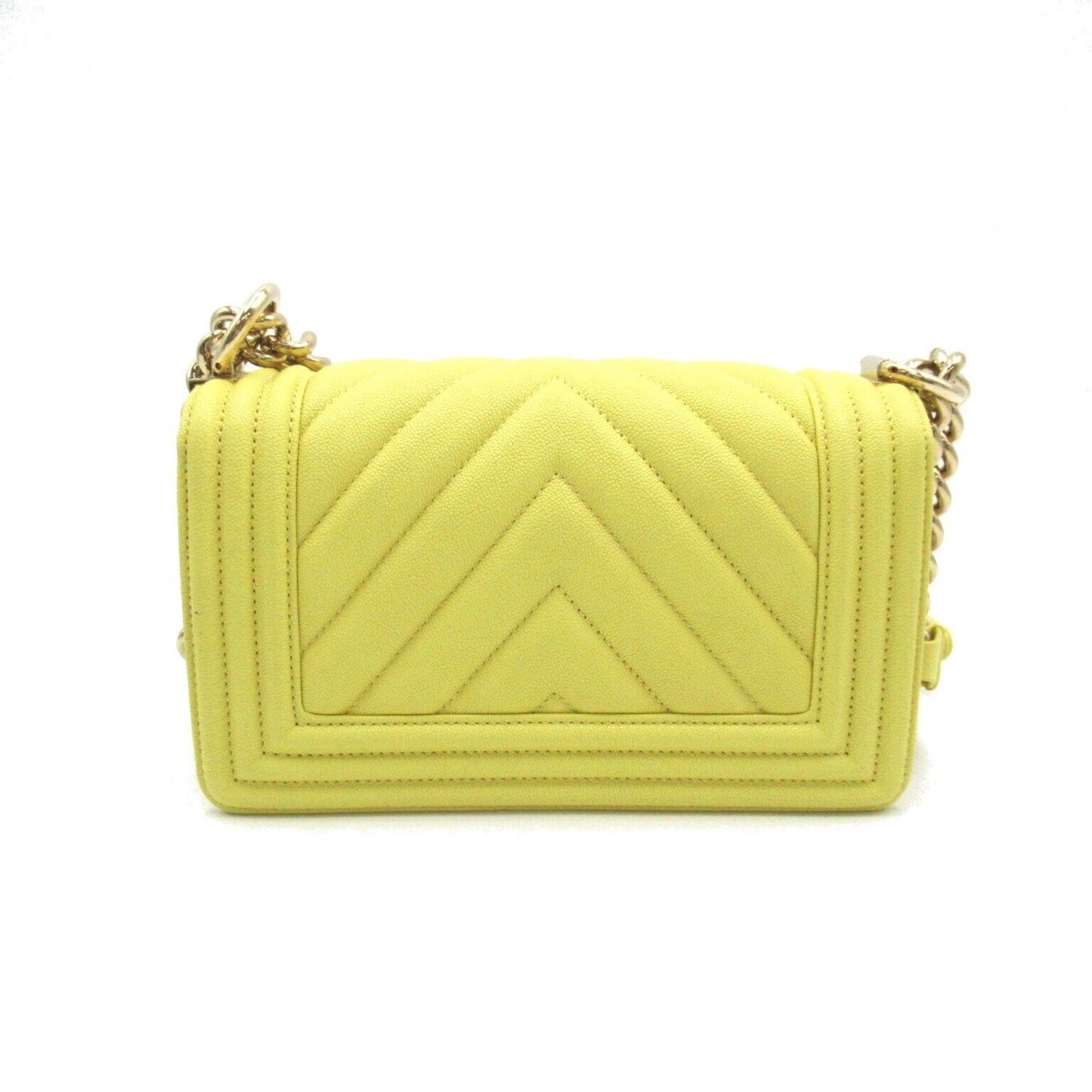 CHANEL Boy Chanel V stitched chain shoulder bag caviar skin grained calfskin women s yellow