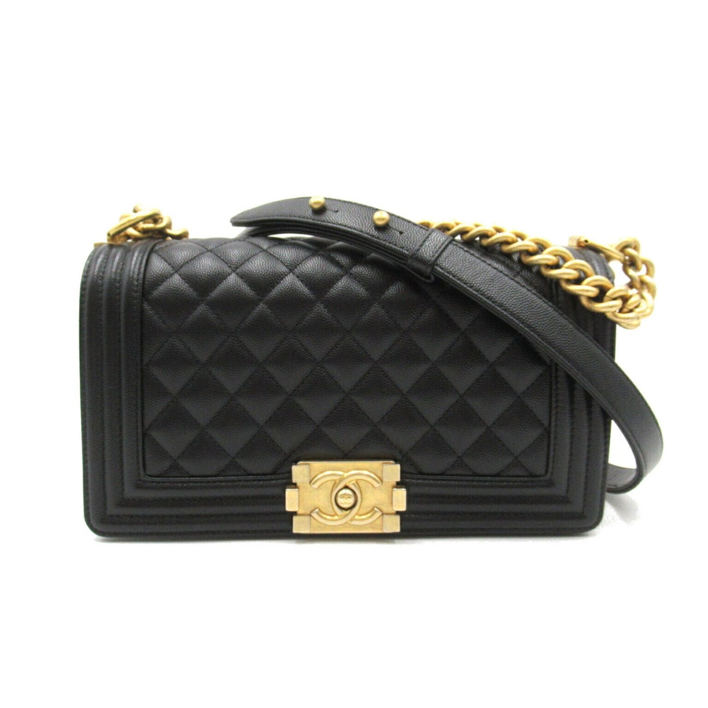 CHANEL Boy Chanel Chain Shoulder Bag Caviar Skin Grained Calf Women s Black A67086