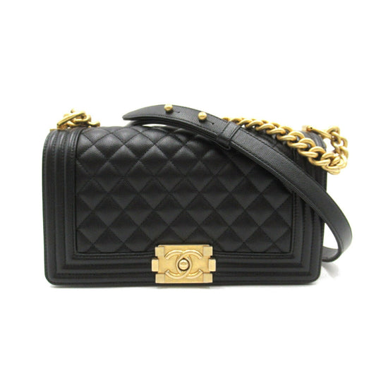 CHANEL Boy Chanel Chain Shoulder Bag Caviar Skin Grained Calf Women s Black A67086