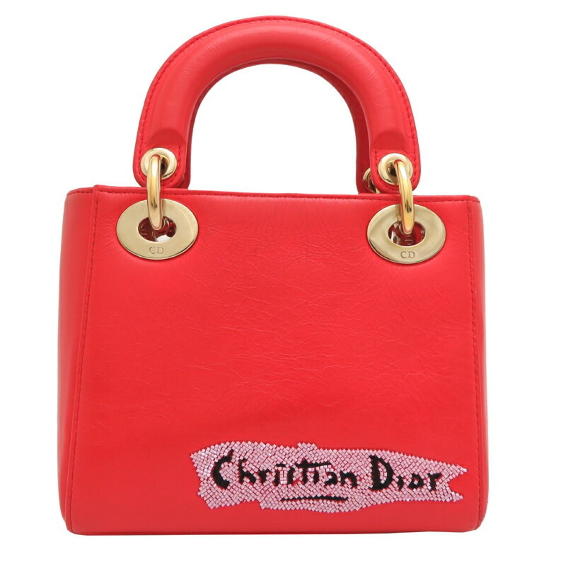 Christian Dior Lady Dior Orange Leather Handbag  