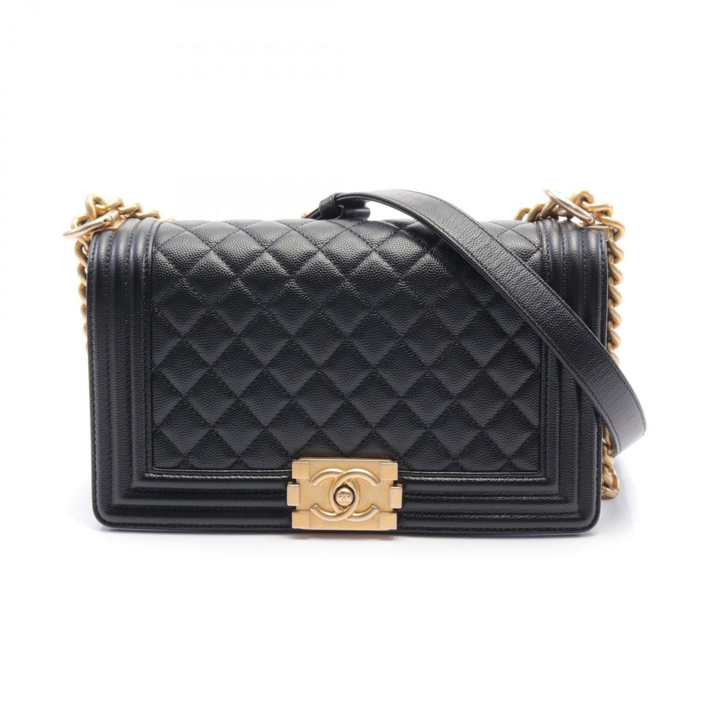 CHANEL Boy Chanel Matelasse Shoulder Bag Caviar Skin Women s Black