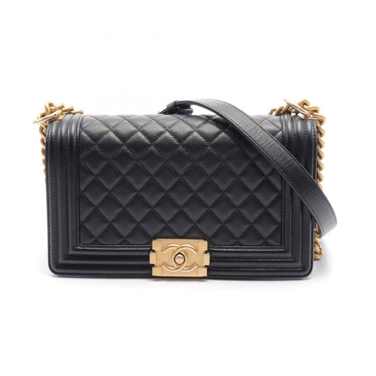 CHANEL Boy Chanel Matelasse Shoulder Bag Caviar Skin Women s Black