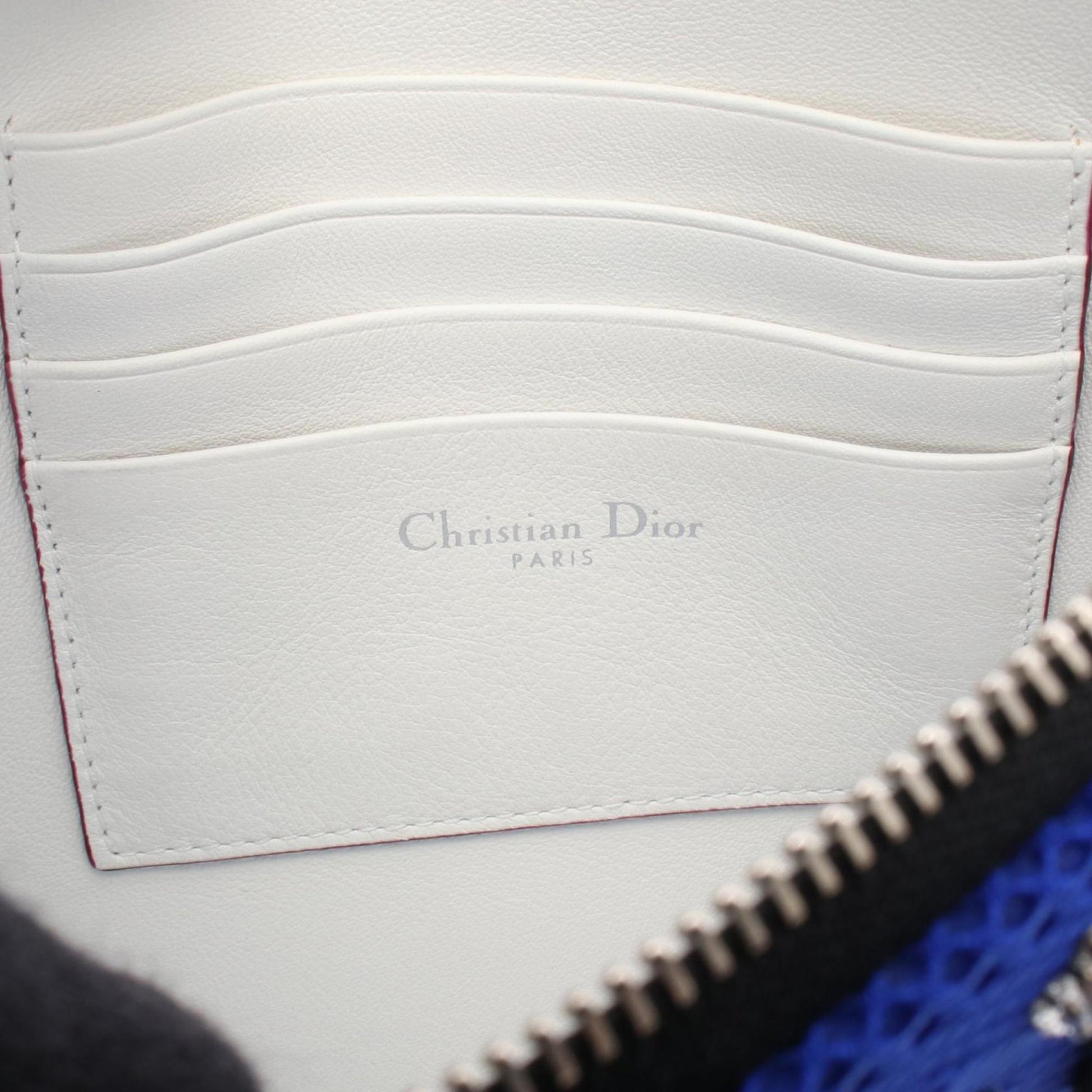 Christian Dior Black Blue Leather Fabric Shoulder Bag  