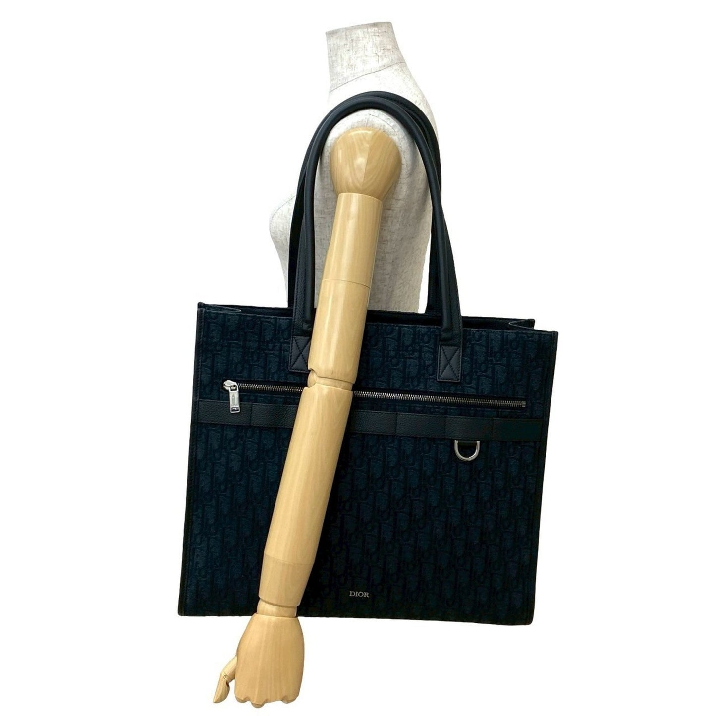 Christian Dior Black Canvas Leather Tote Bag  