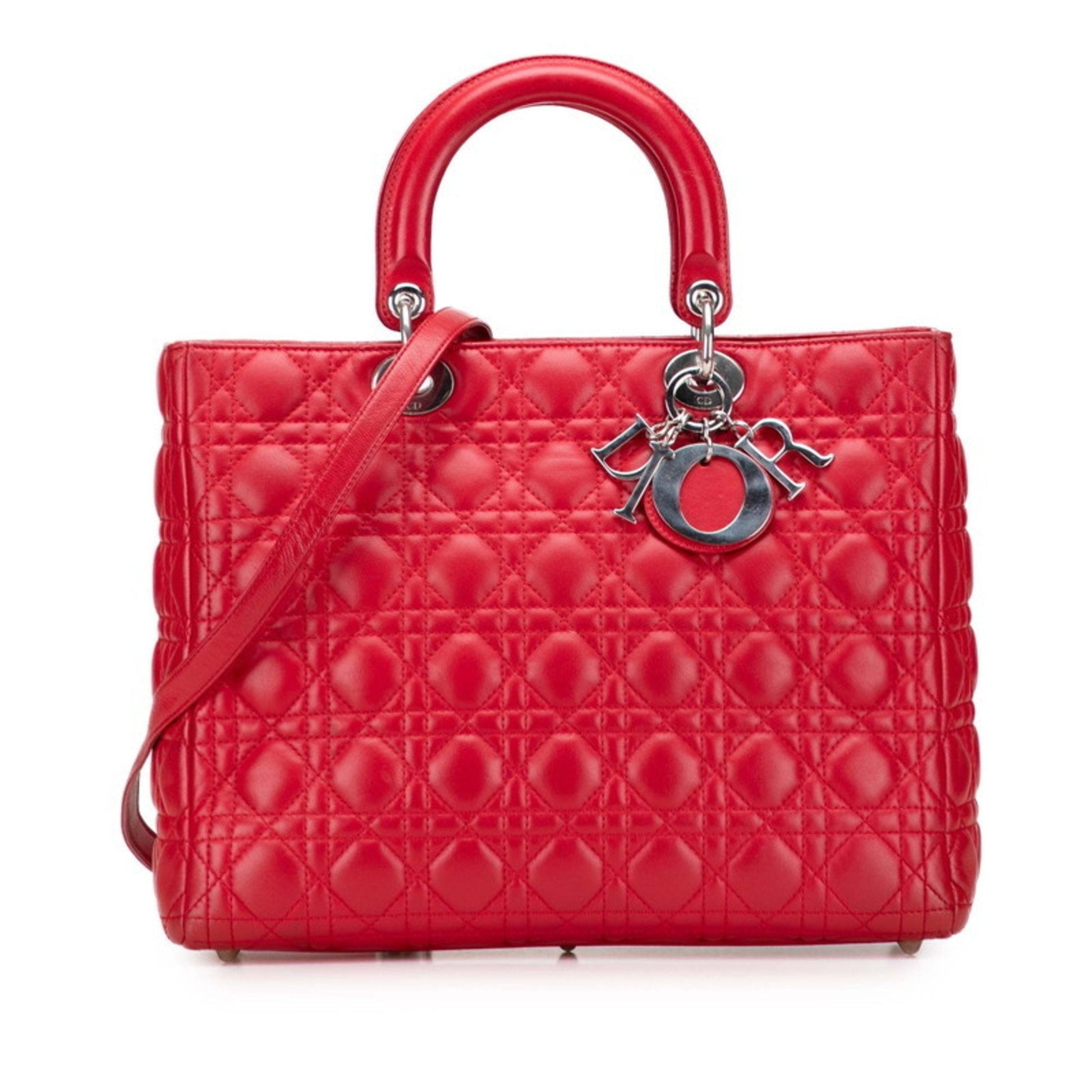 Christian Dior Lady Dior Red Color Leather Handbag Shoulder Bag  