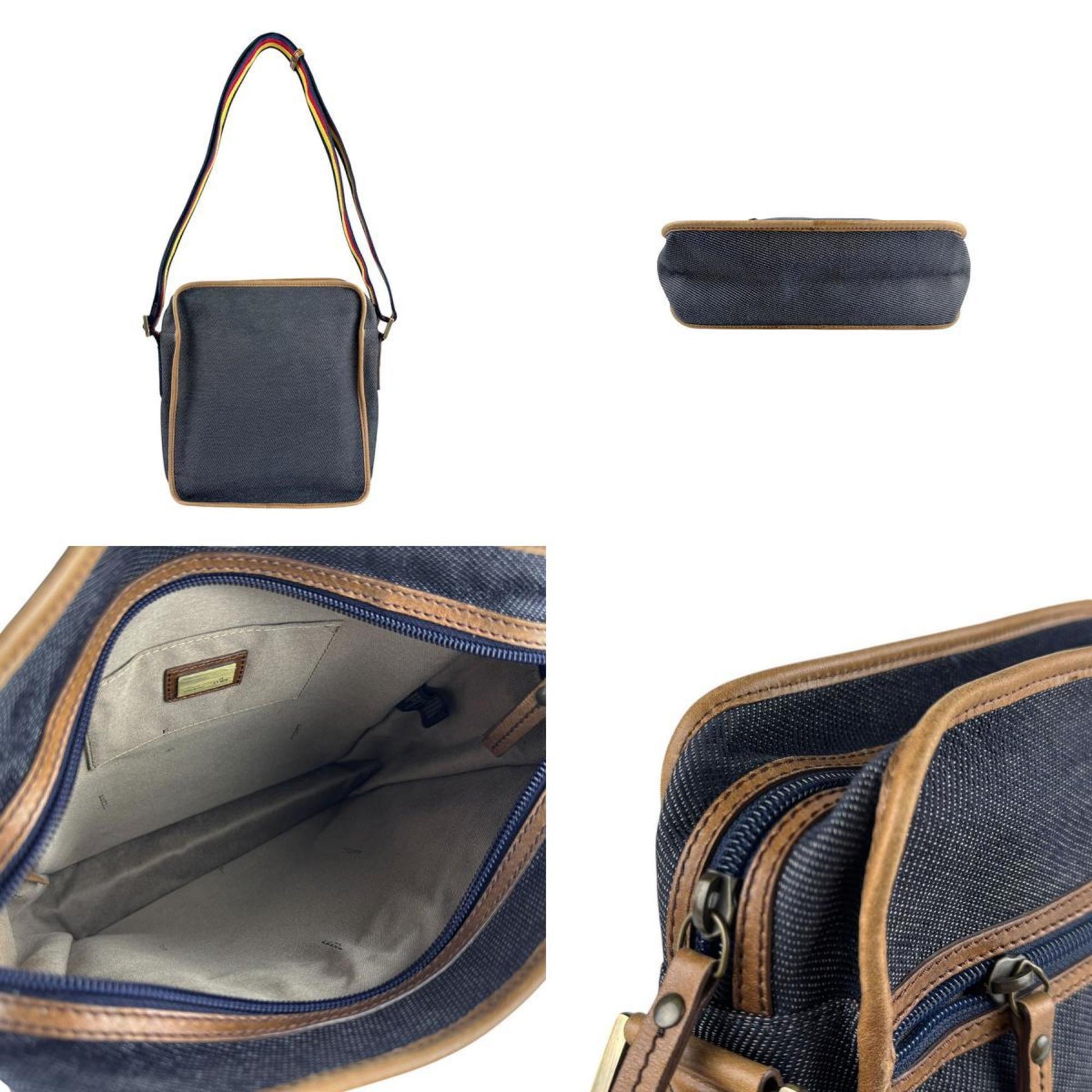 Christian Dior Brown Navy Denim Leather Shoulder Bag  