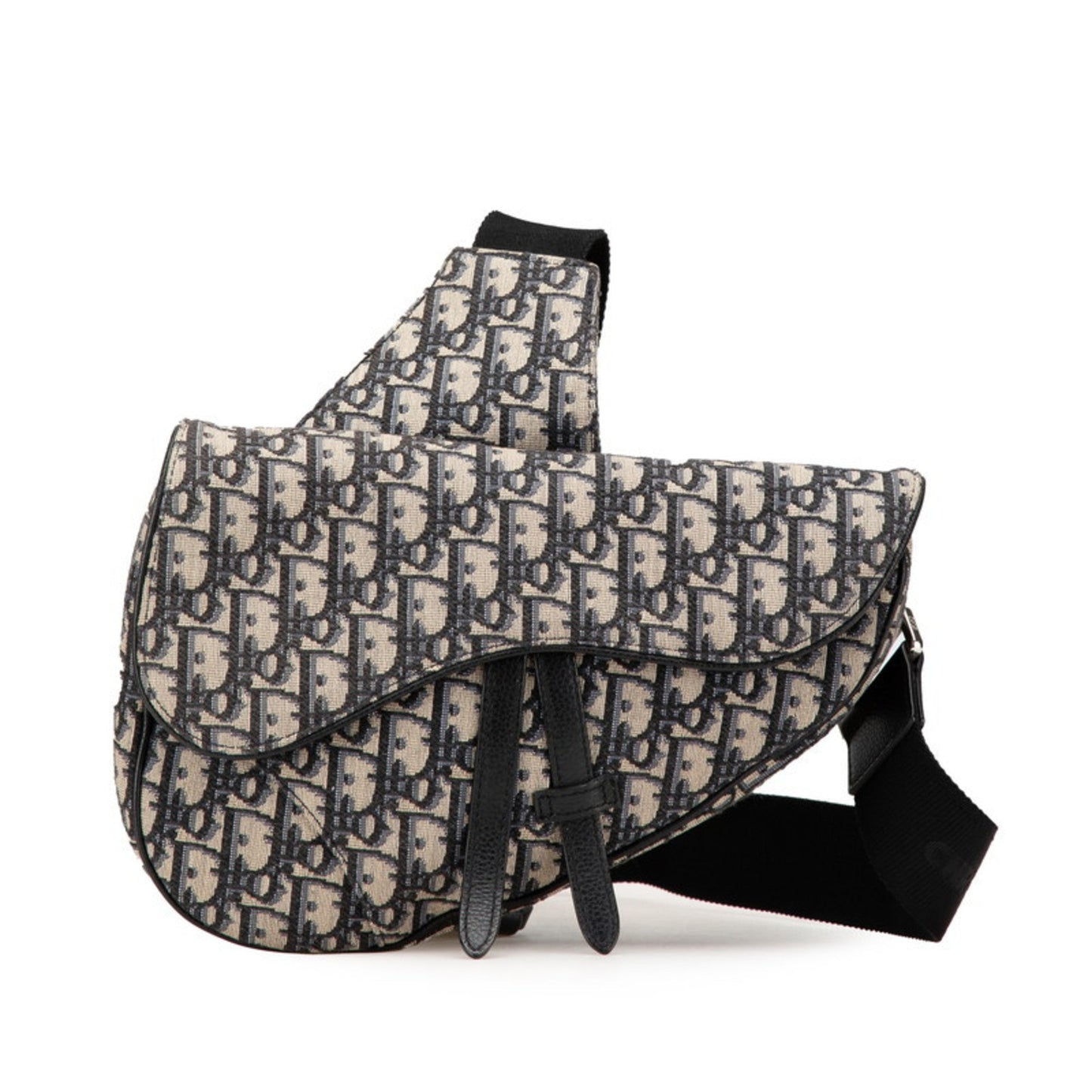 Christian Dior Beige Navy Canvas Leather Saddle Bag Shoulder Bag Sling Bag  