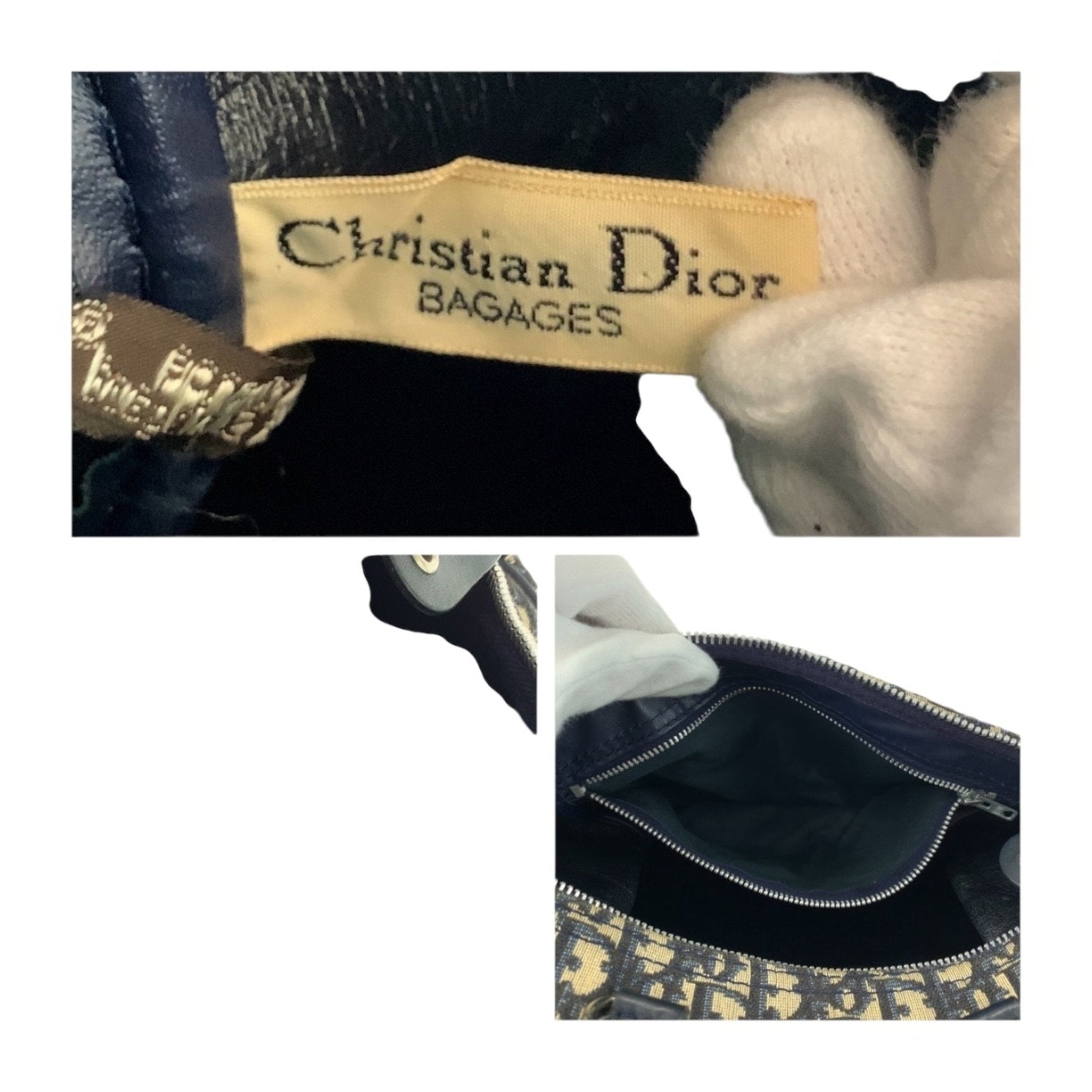 Christian Dior Ivory Navy Canvas Boston Bag Handbag  