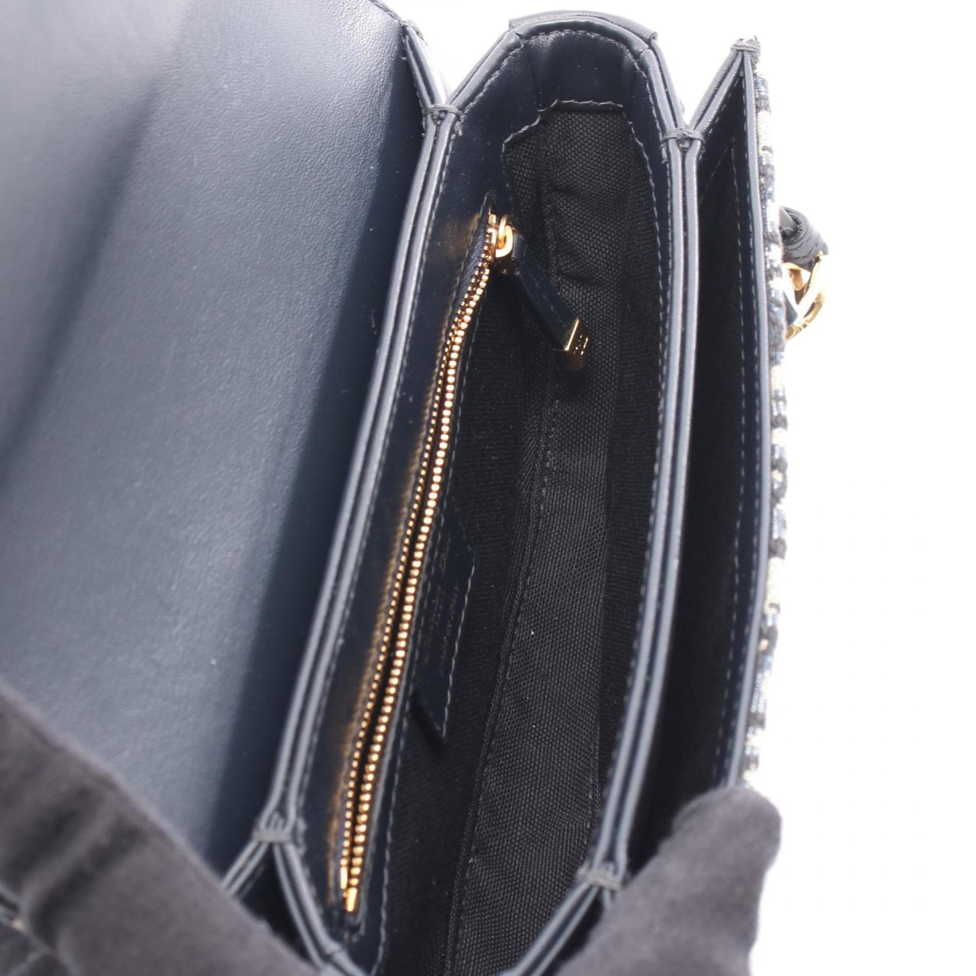 Christian Dior Beige Navy Canvas Leather Shoulder Bag  
