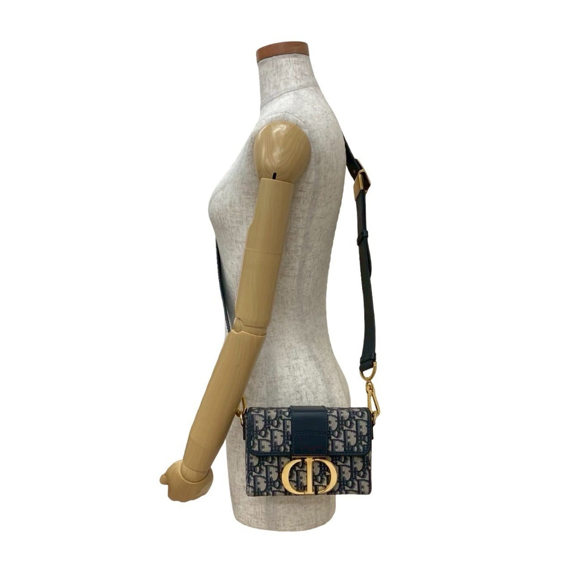 Christian Dior Navy Leather Canvas Shoulder Bag  