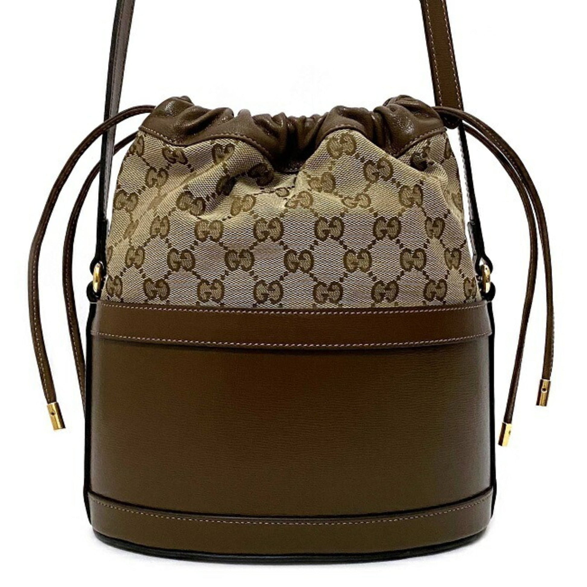 Gucci Horsebit Brown Leather Canvas Shoulder Bag