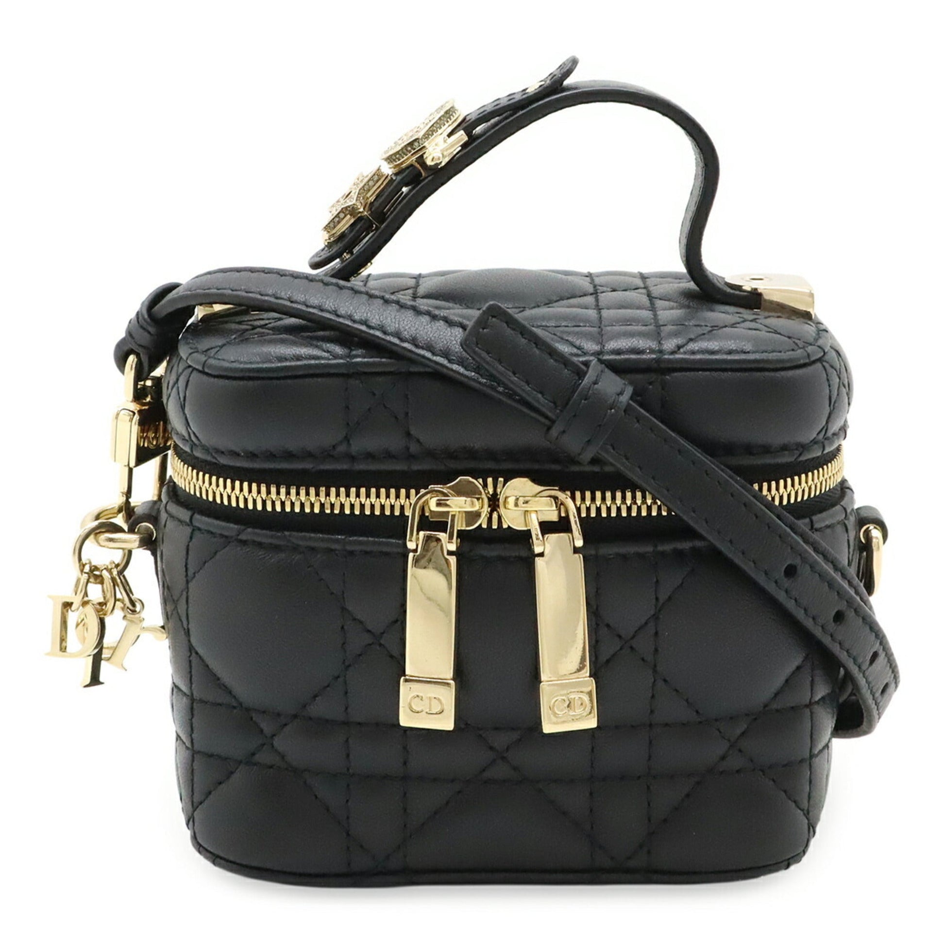 Christian Dior Lady Dior Black Leather Shoulder Bag  