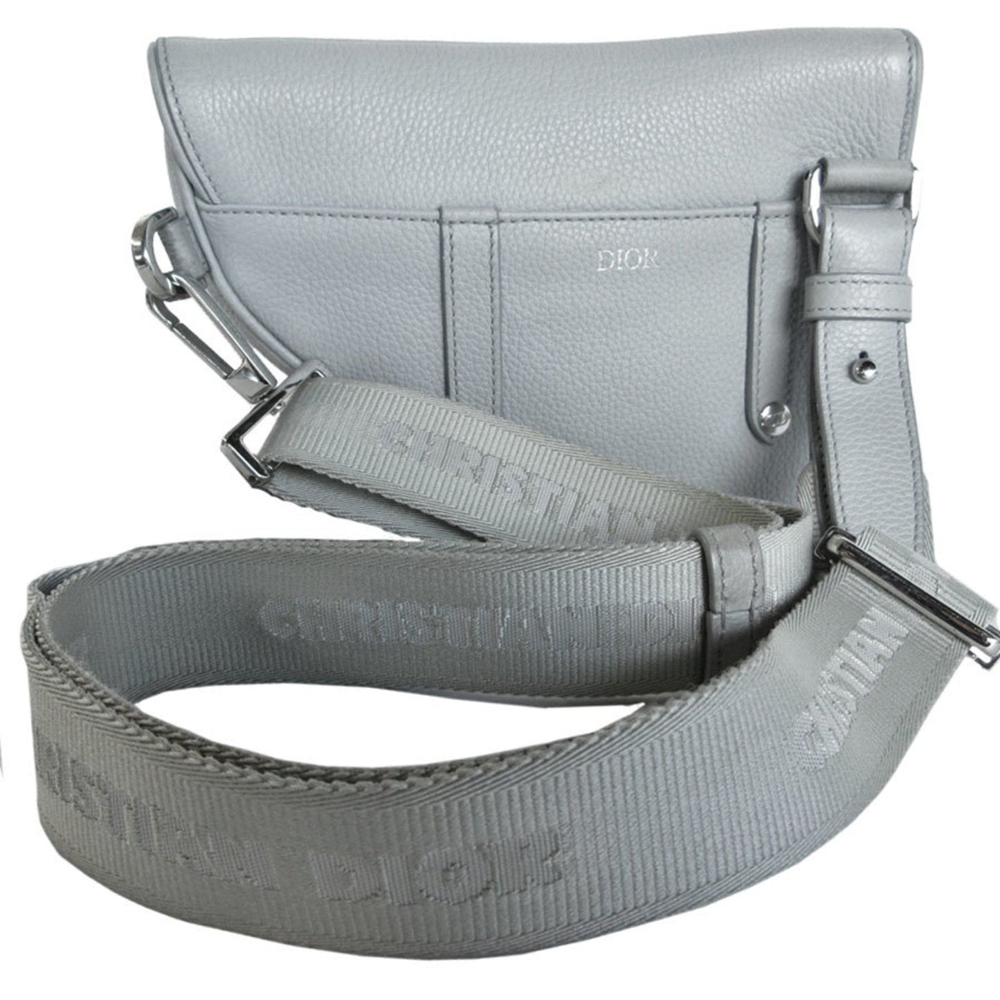 Christian Dior Light Gray Leather Saddle Bag Sling Bag  