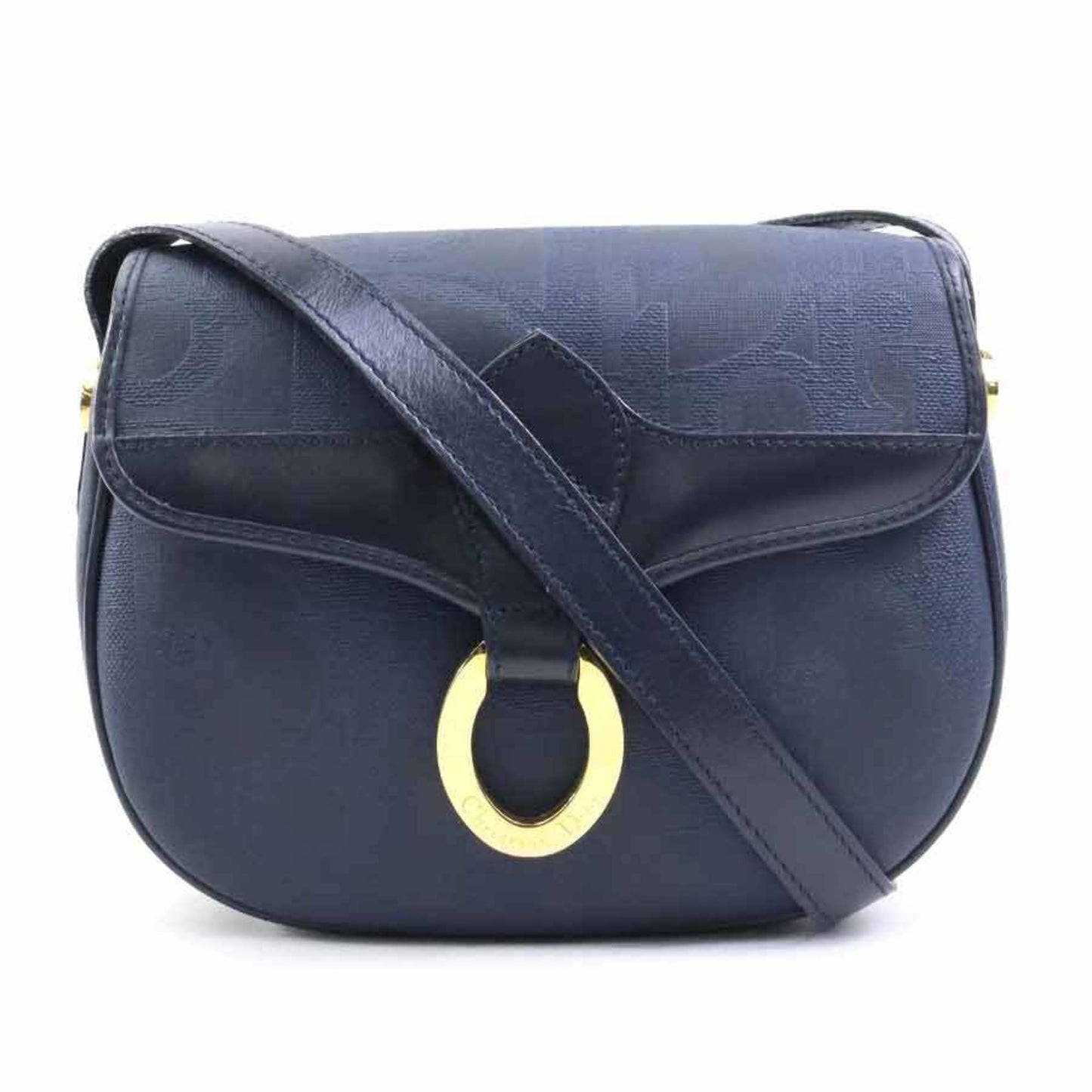Christian Dior Navy Coated Canvas Leather Shoulder Bag  