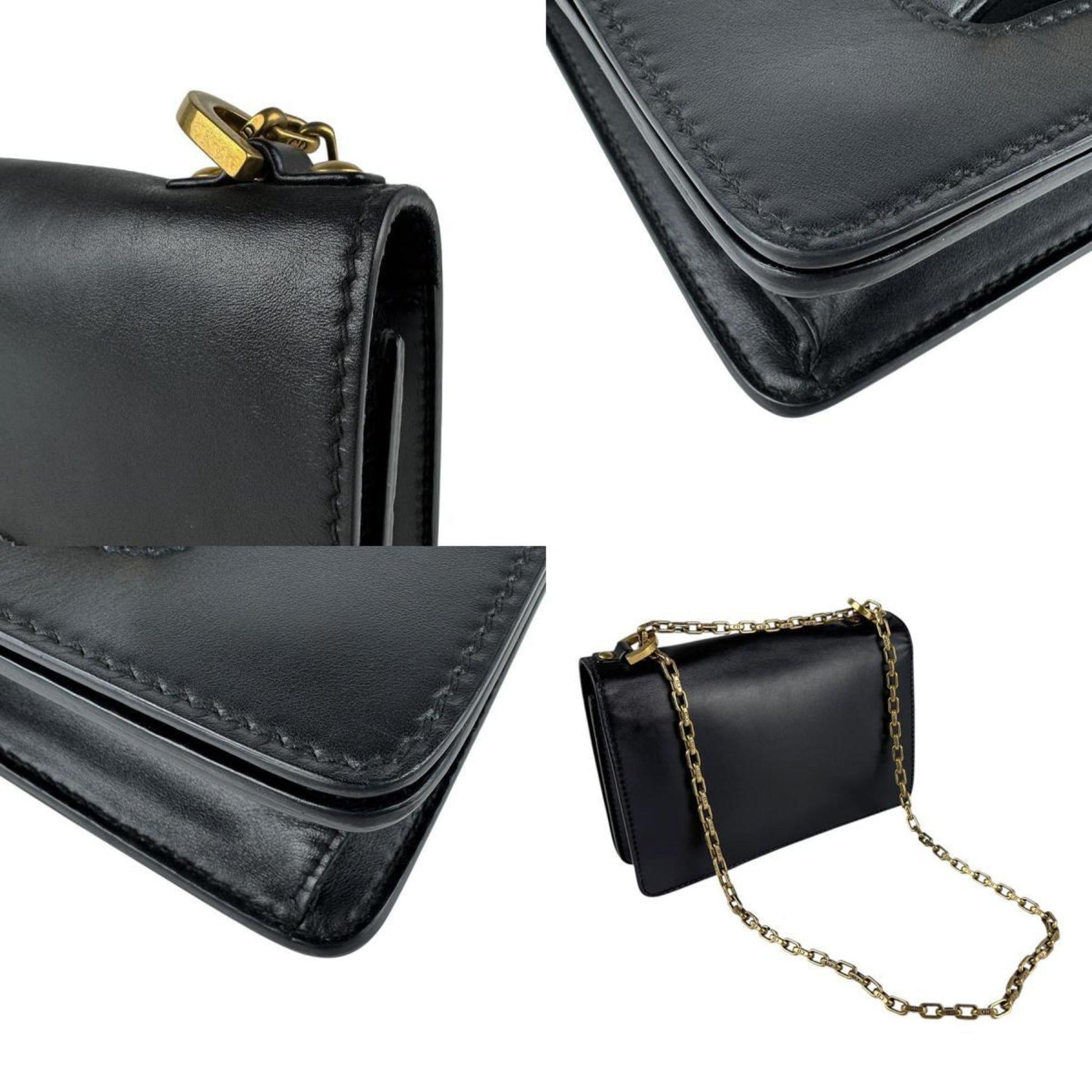 Christian Dior Black Gold Leather Metal Shoulder Bag  