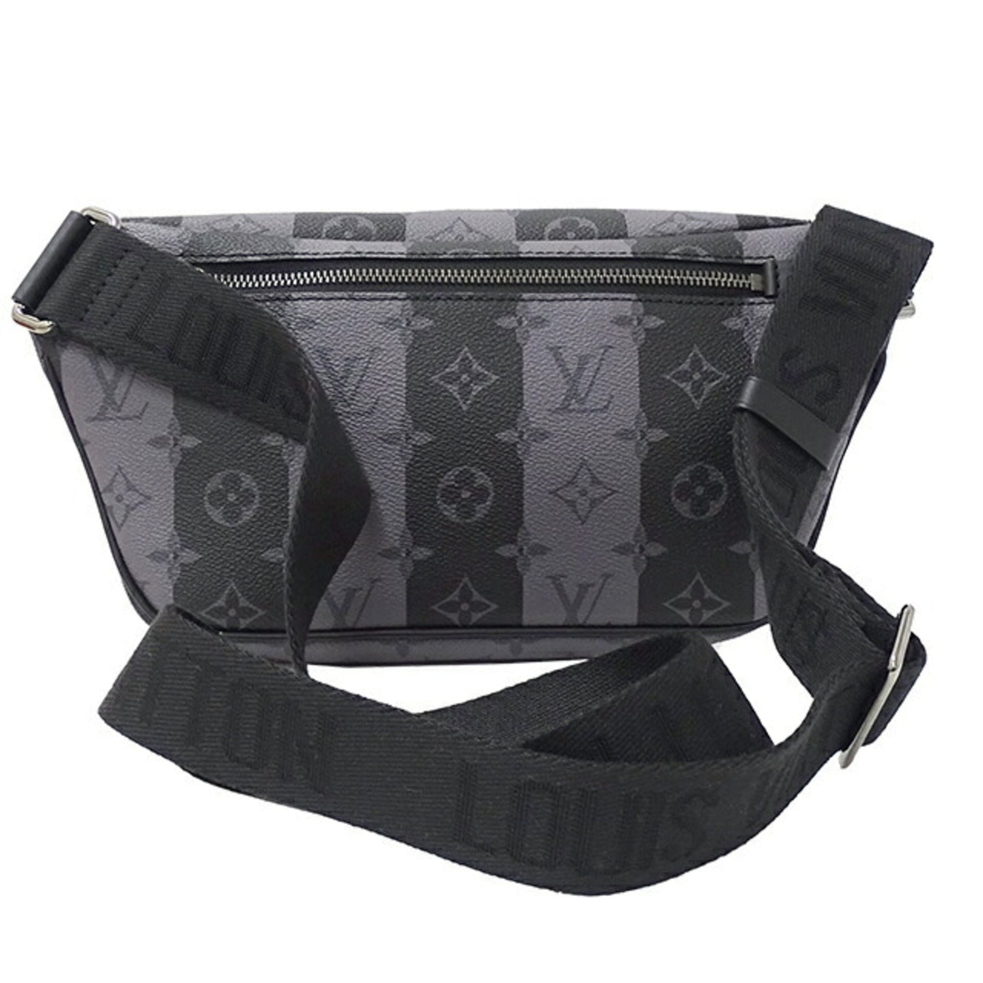 LOUIS VUITTON Bag Monogram Stripe Eclipse Men's Body Waist Modular Sling Black Gray IC Chip Hip