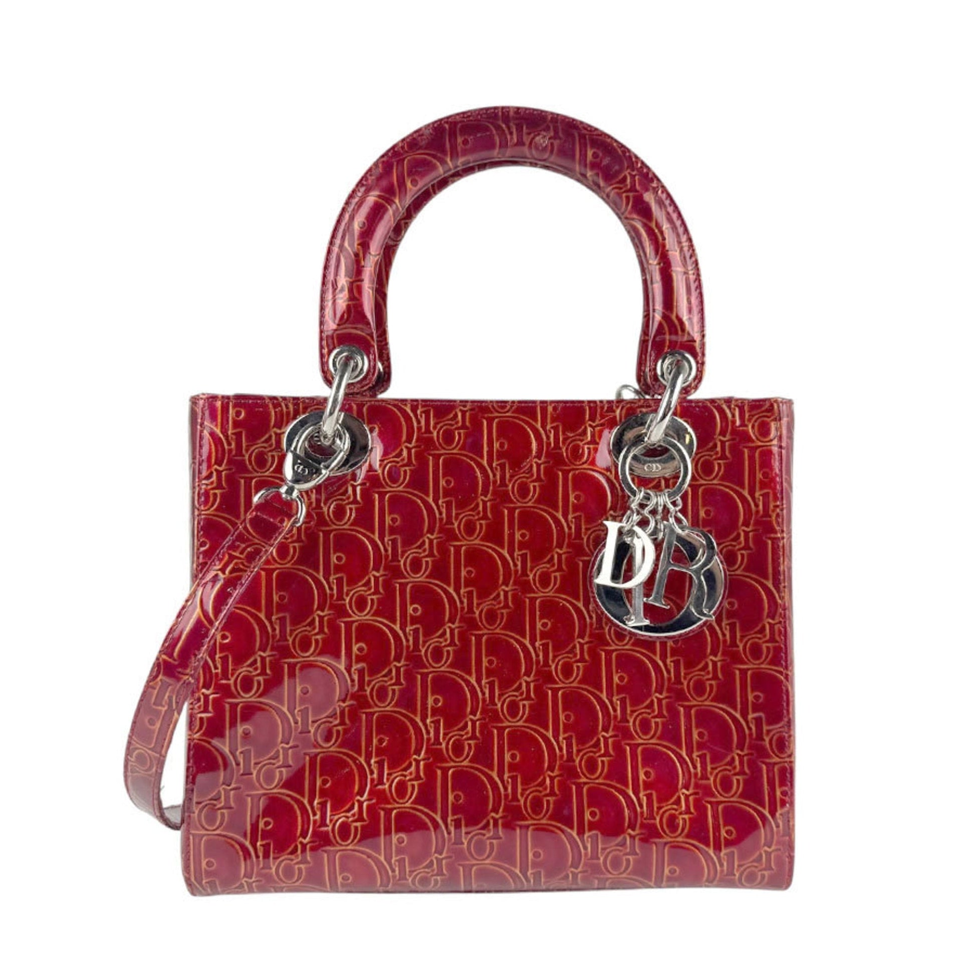 Christian Dior Red Color Patent Leather Handbag Shoulder Bag  