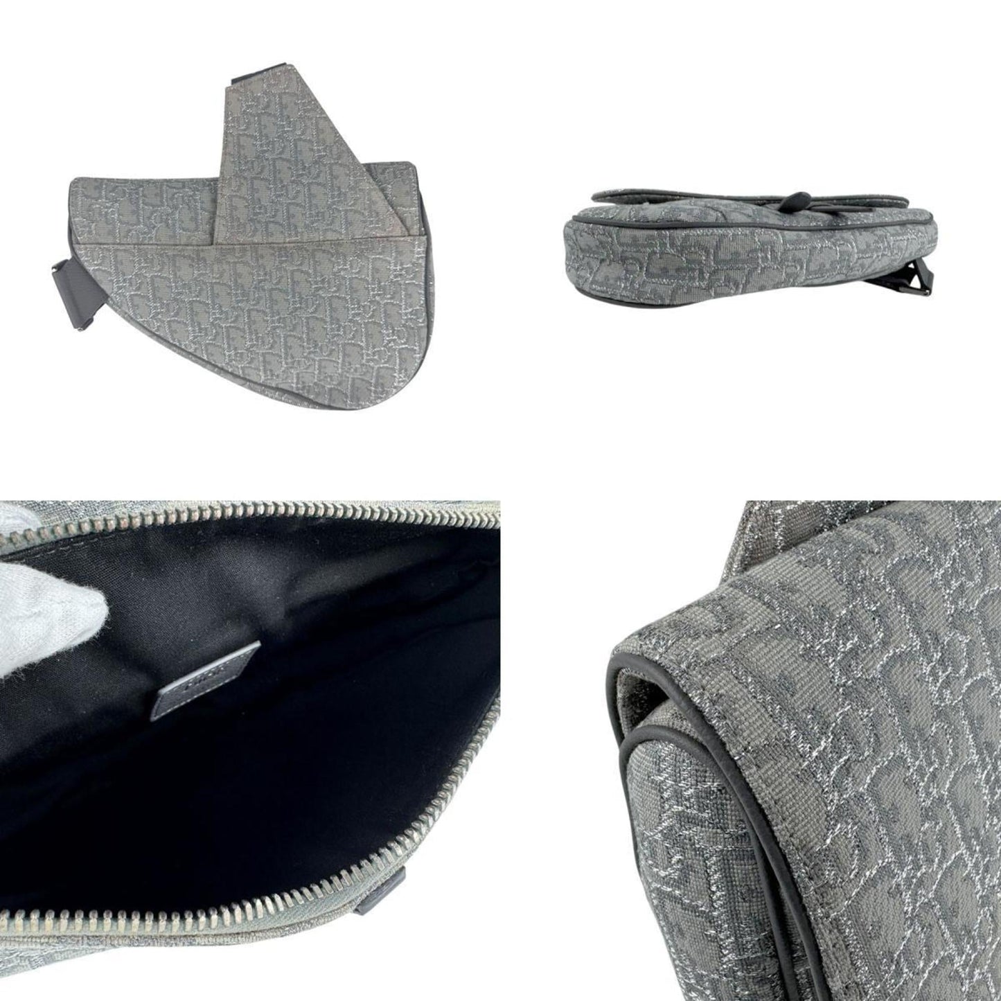 Christian Dior Gray Canvas Saddle Bag Shoulder Bag  