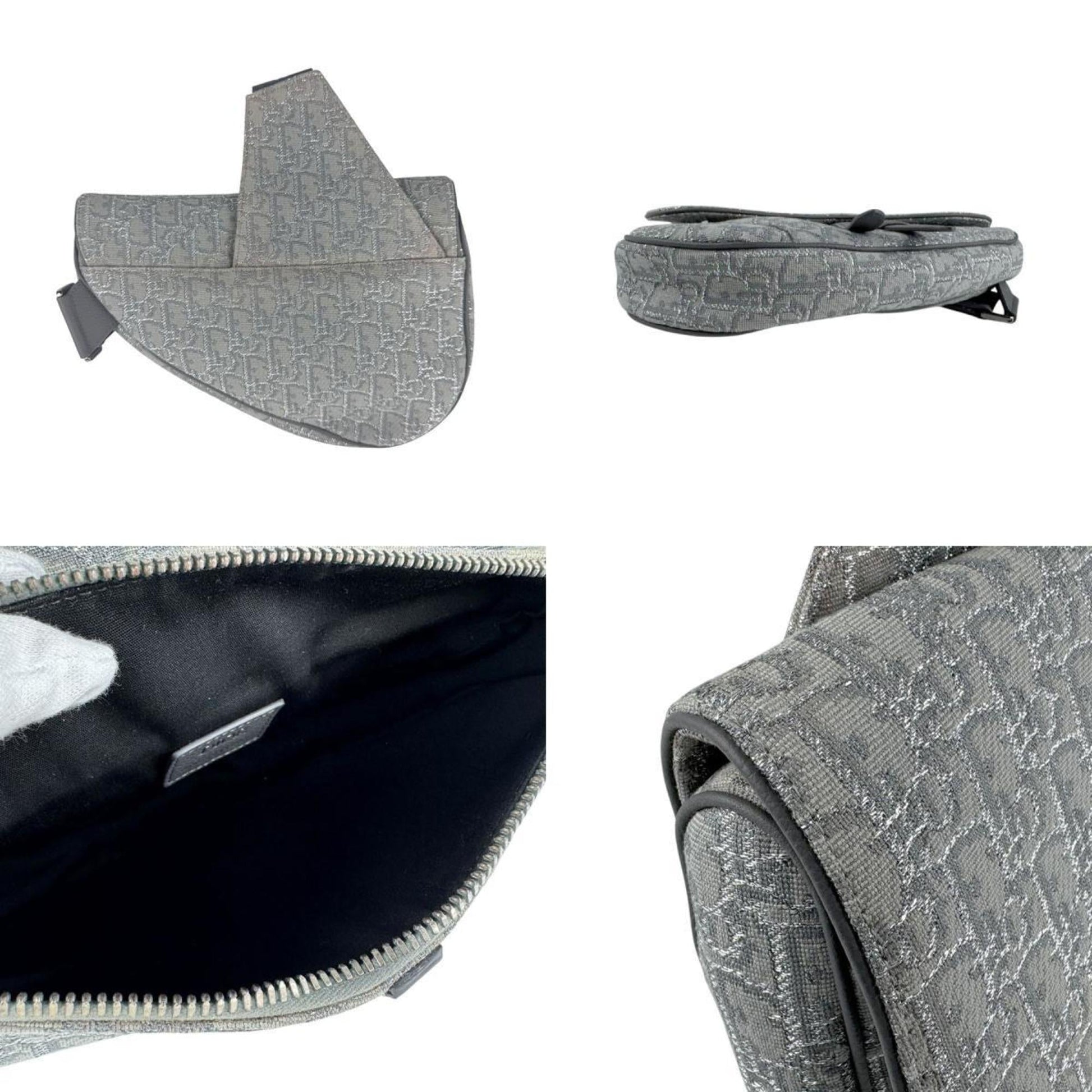 Christian Dior Gray Canvas Saddle Bag Shoulder Bag  