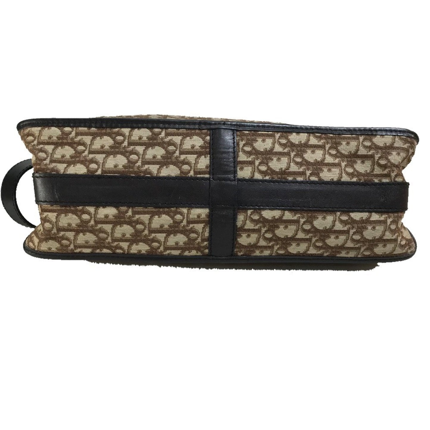Christian Dior Beige Brown Leather Canvas Shoulder Bag  
