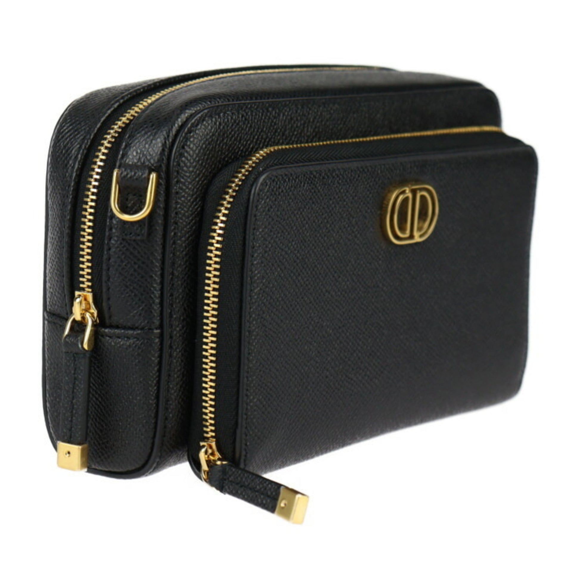 Christian Dior Black Leather Clutch Bag Handbag Pochette Pouch Shoulder Bag  