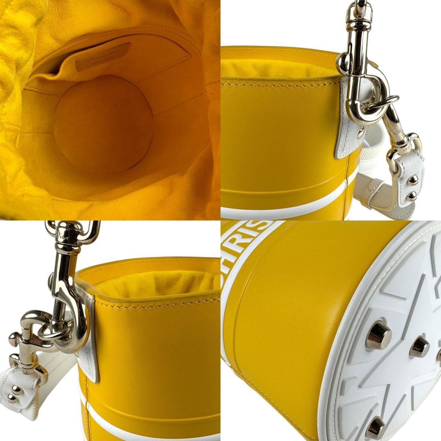 Christian Dior White Yellow Leather Handbag Shoulder Bag  