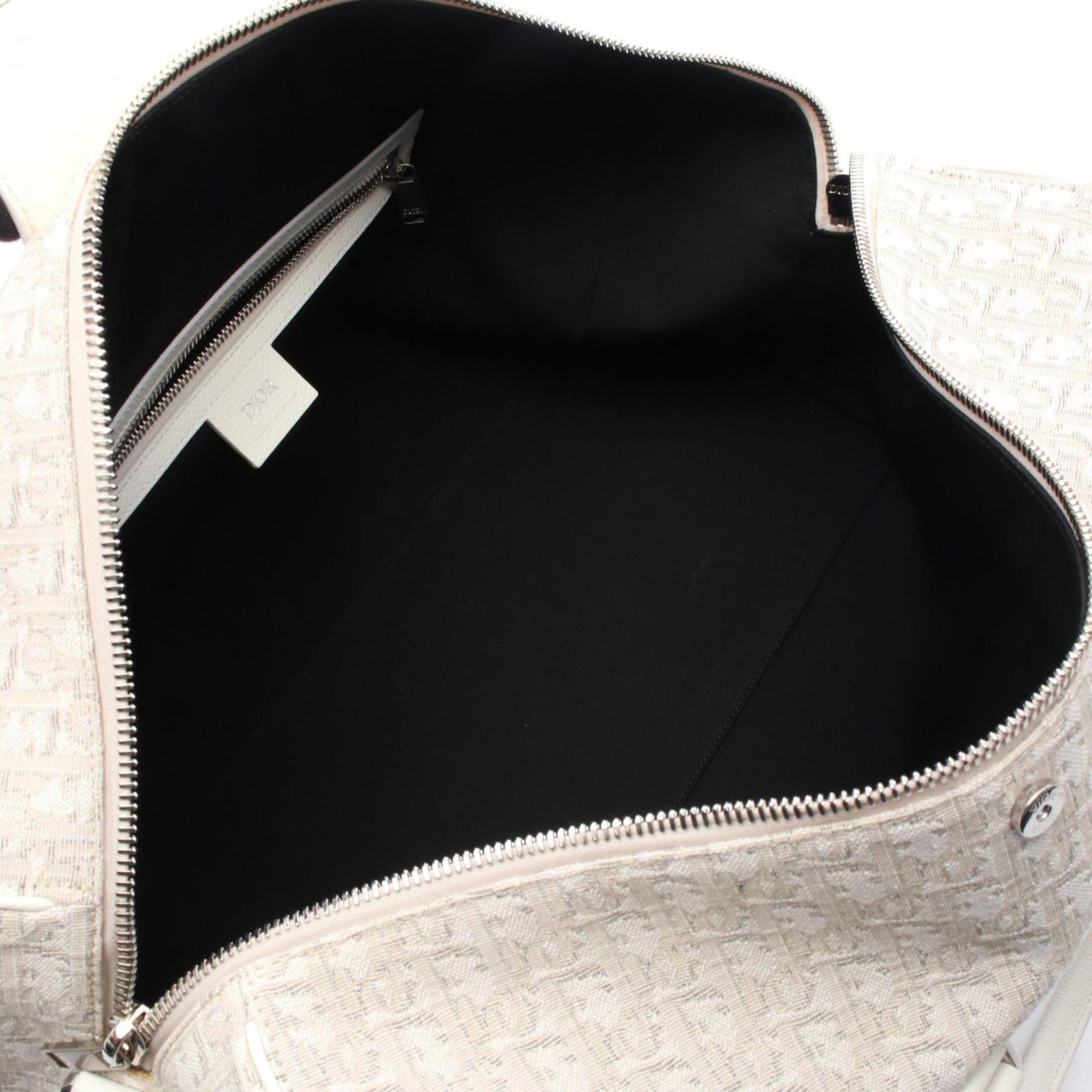 Christian Dior Beige White Canvas Leather Boston Bag  