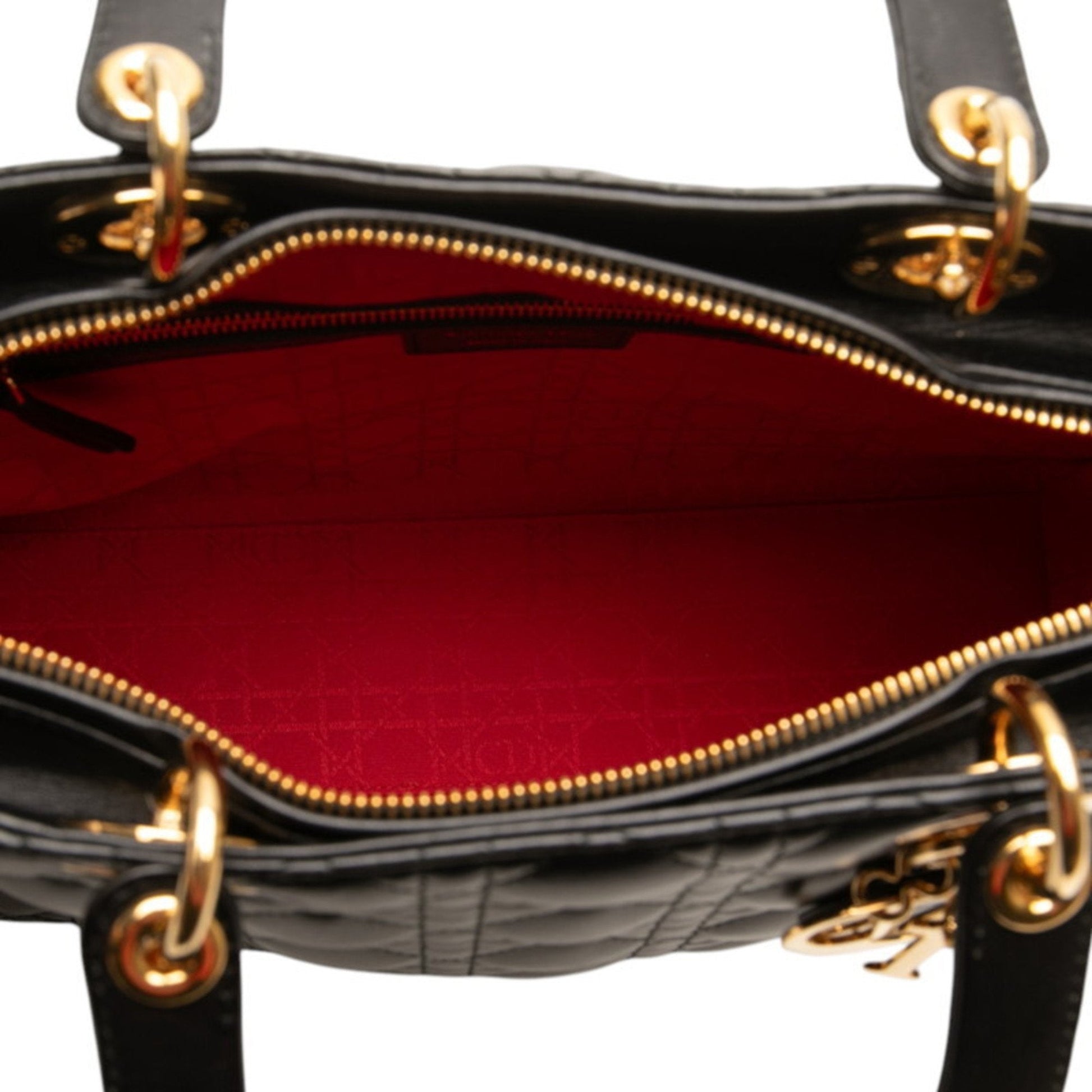 Christian Dior Lady Dior Black Leather Handbag Shoulder Bag  