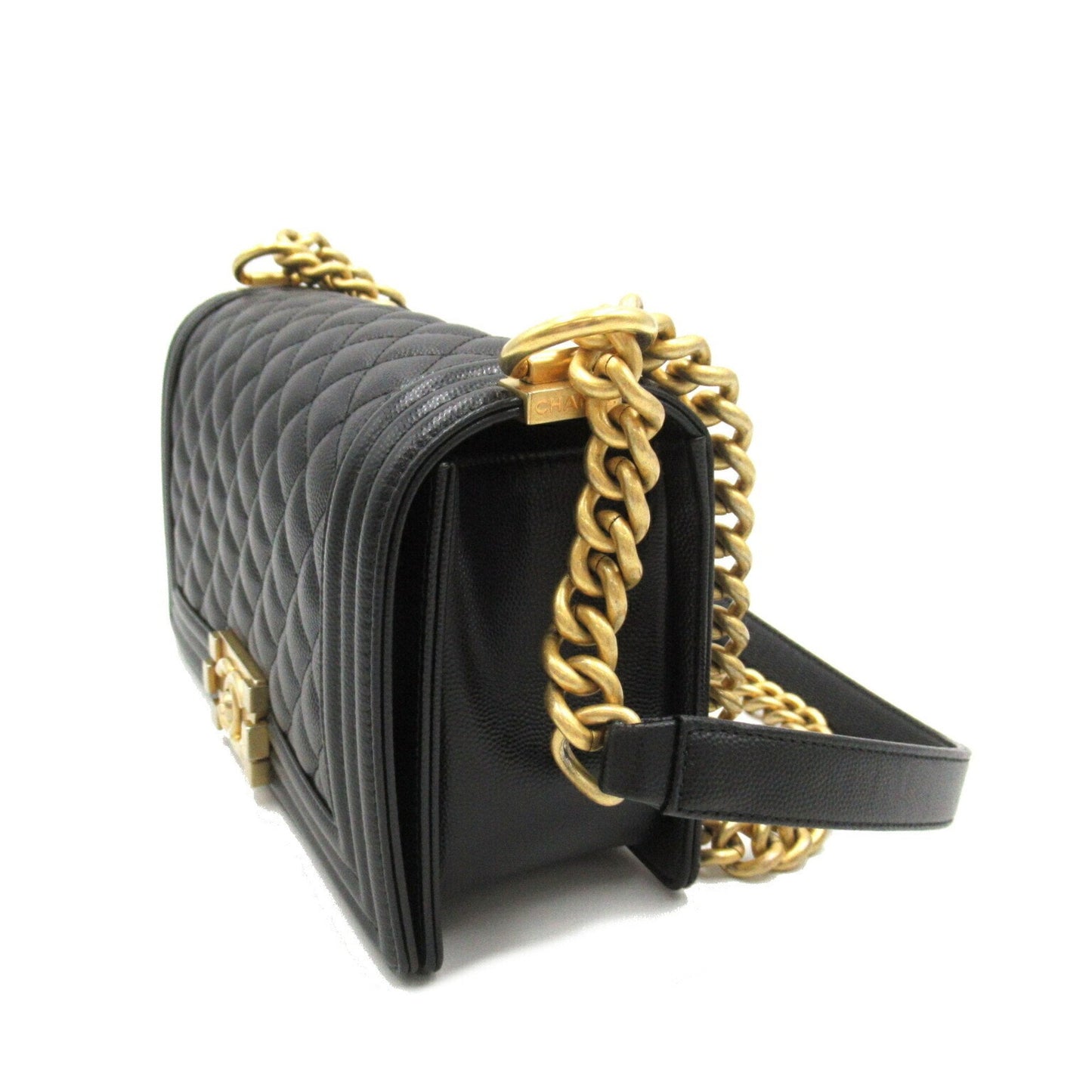 CHANEL Boy Chanel Chain Shoulder Bag Caviar Skin Grained Calf Women s Black A67086