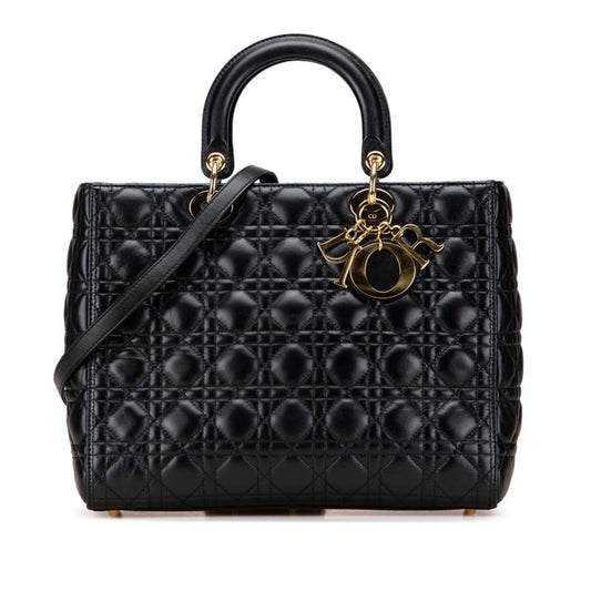 Christian Dior Lady Dior Black Leather Handbag Shoulder Bag  